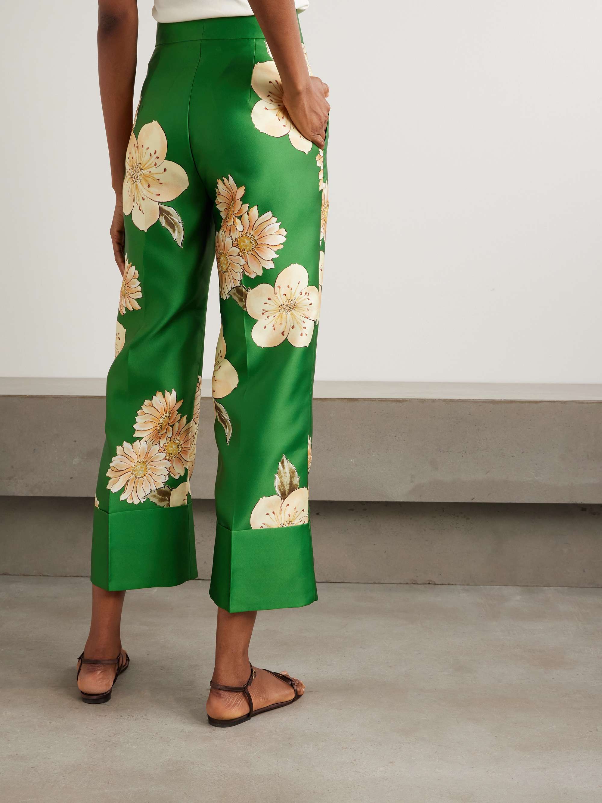 Sage printed recycled satin-twill wide-leg pants view