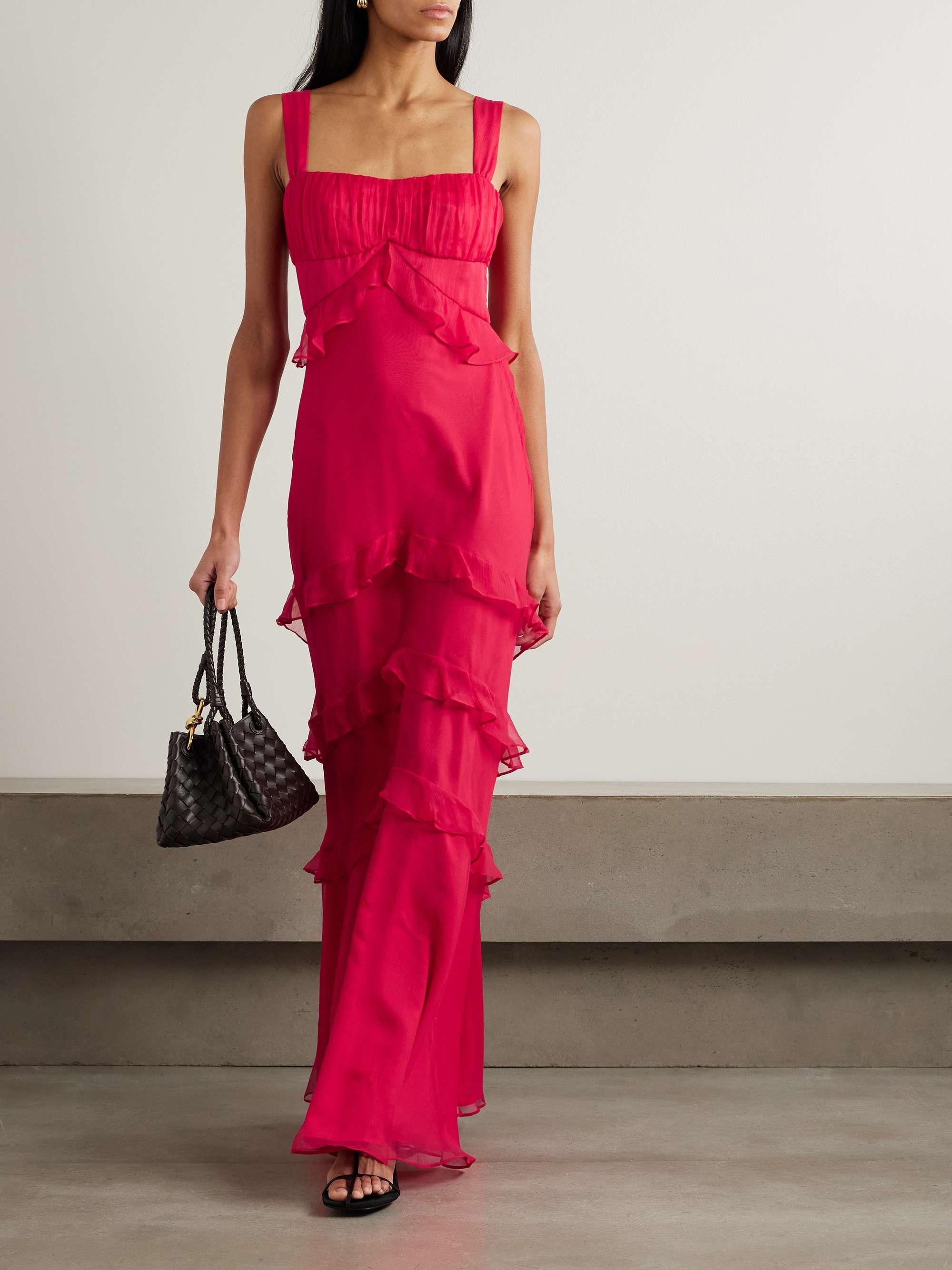 Chandra ruffled plissé silk-georgette maxi dress view