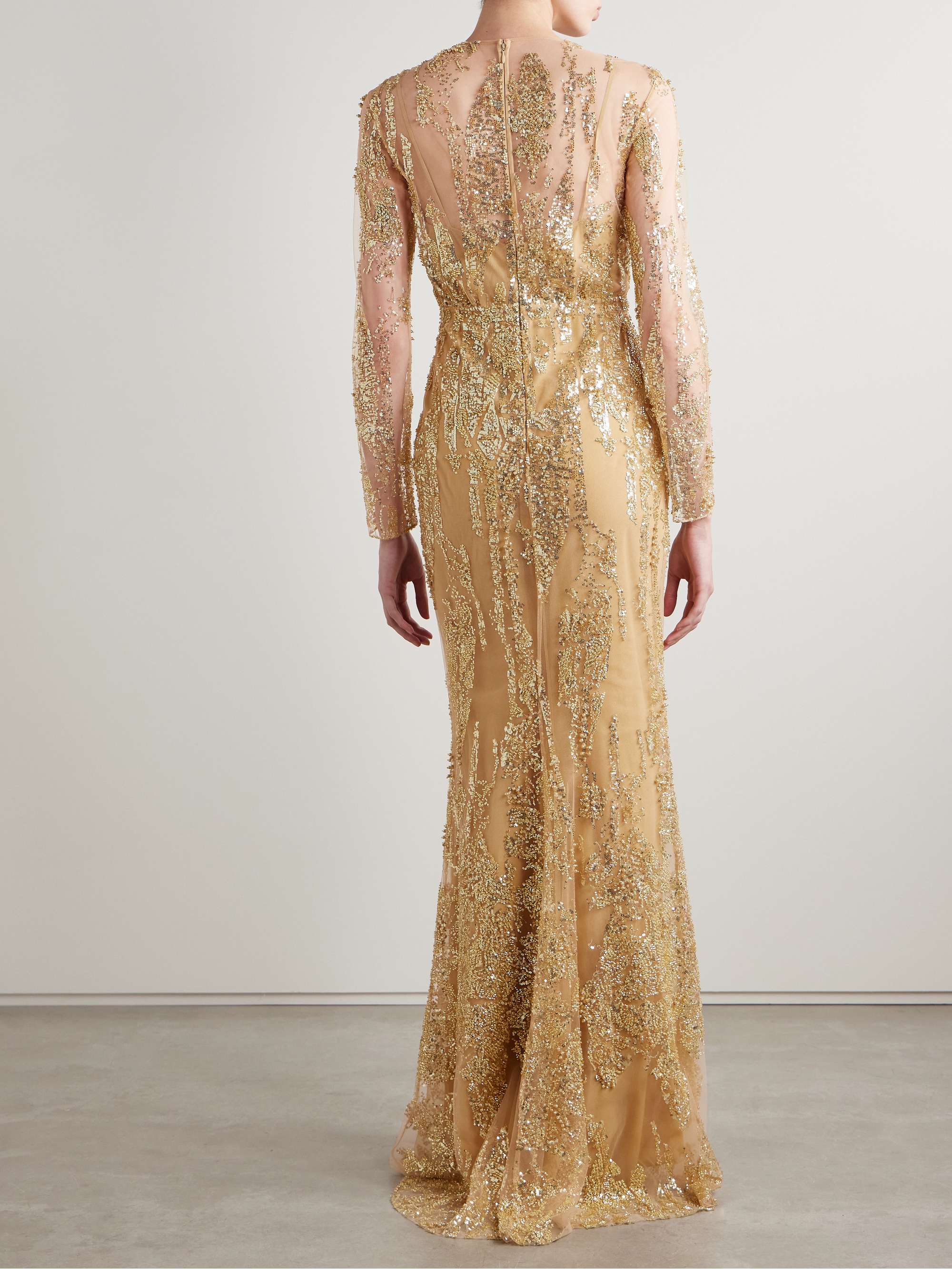 Wrap-effect embellished tulle gown view