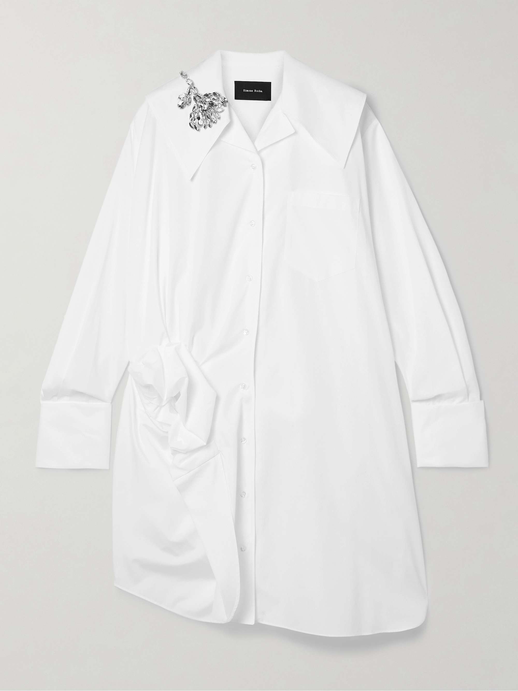 Embellished gathered cotton shirt dress view