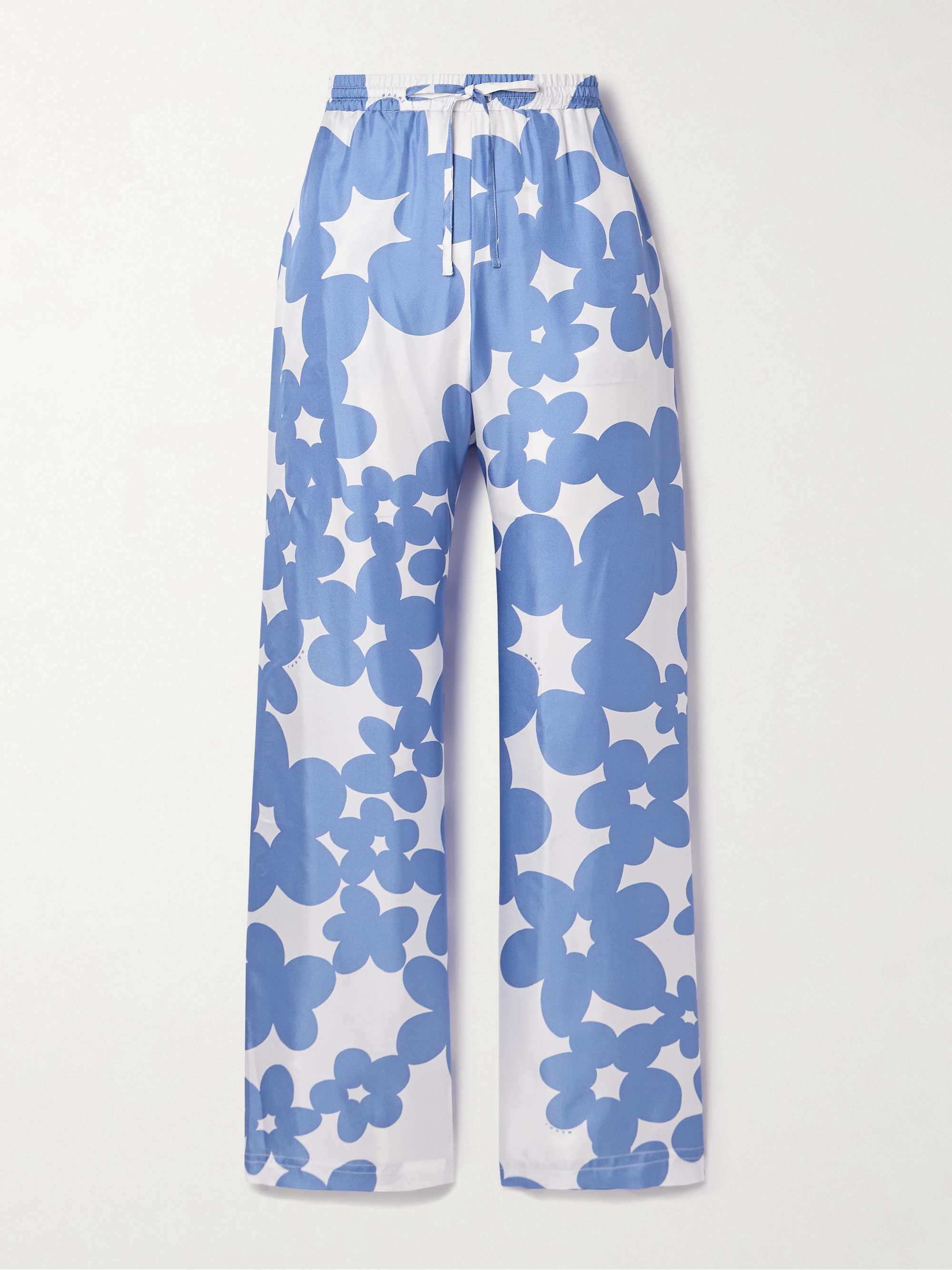 Floral-print silk-satin twill straight-leg pants view