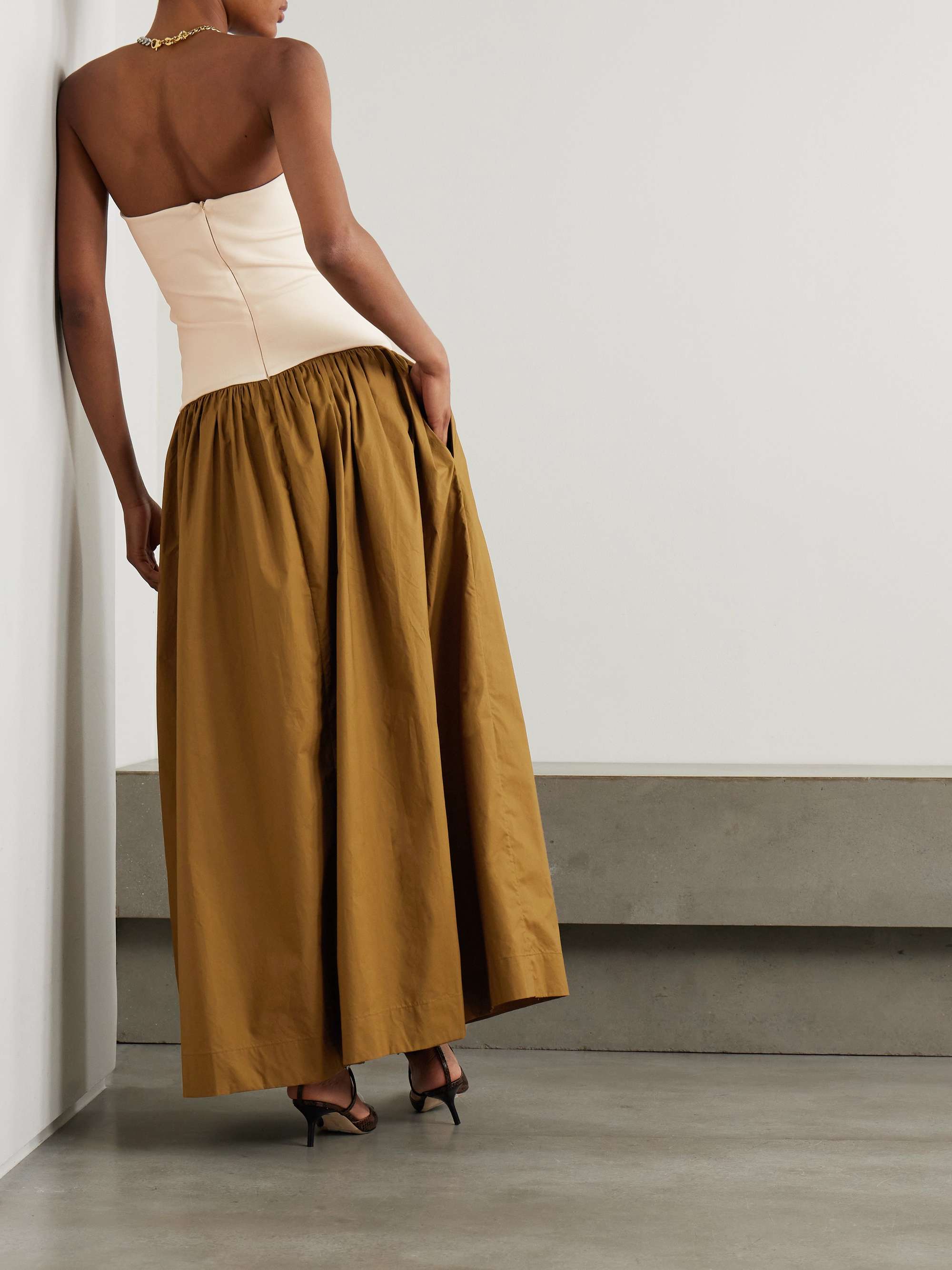 Duo strapless stretch-knit and organic cotton-poplin maxi dress view