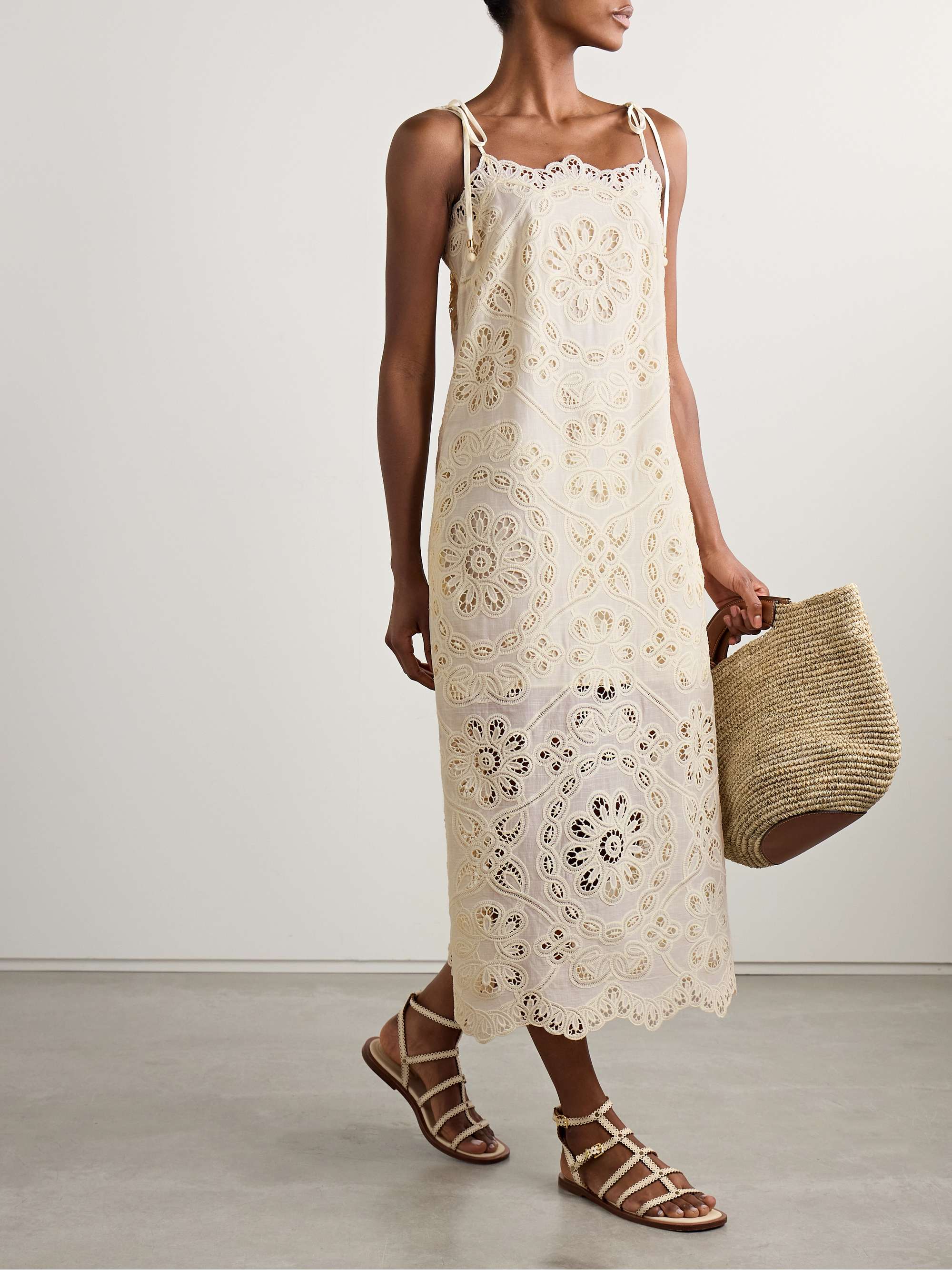 Rhiannon guipure lace-trimmed voile midi dress view
