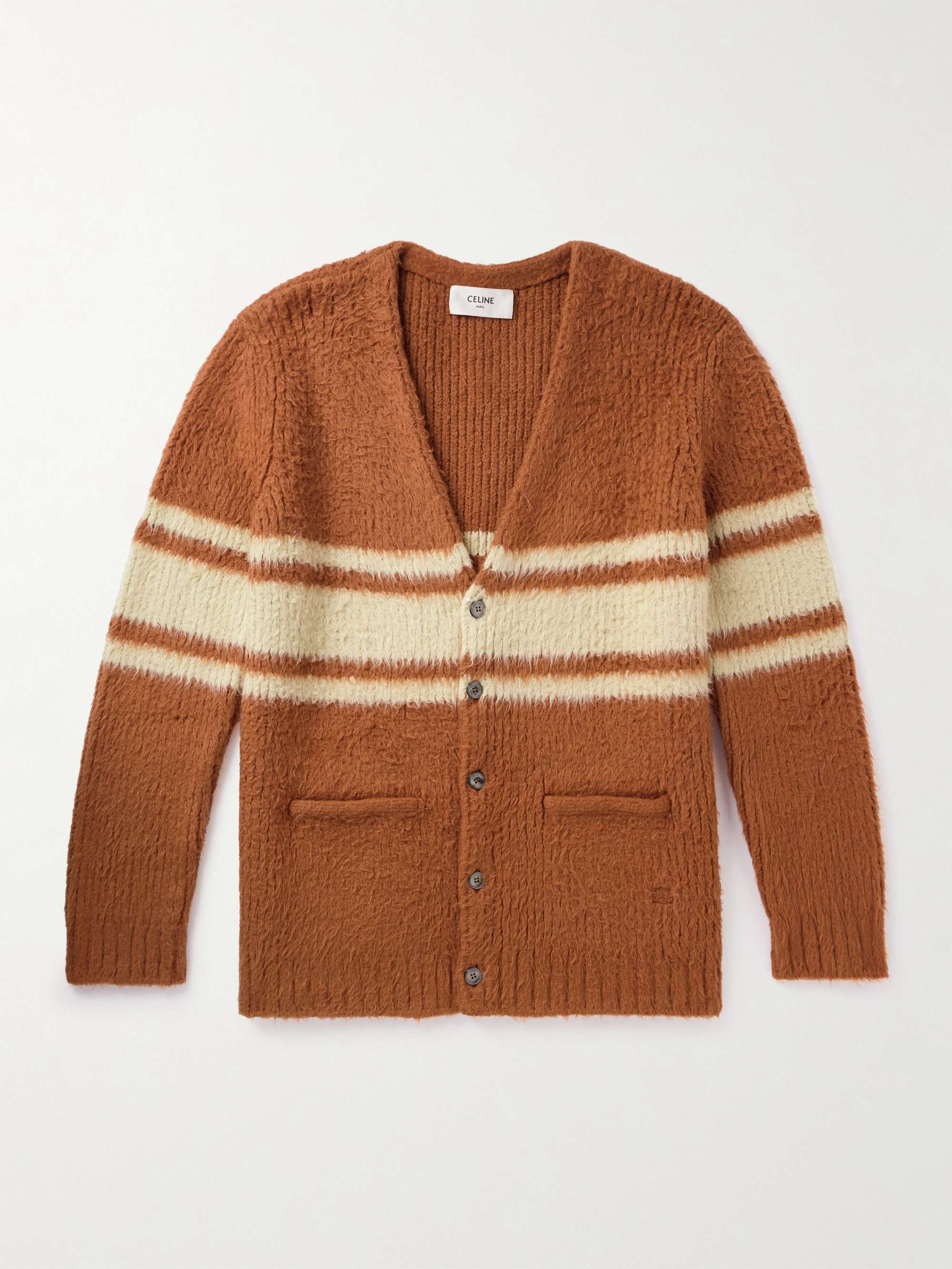 Striped Brushed Cotton-Blend Cardigan view