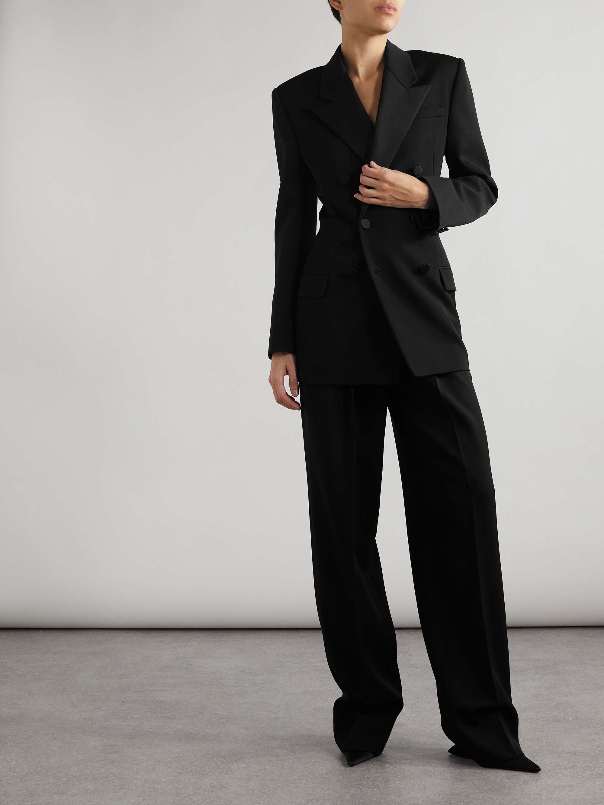 Pleated grain de poudre wool wide-leg pants view