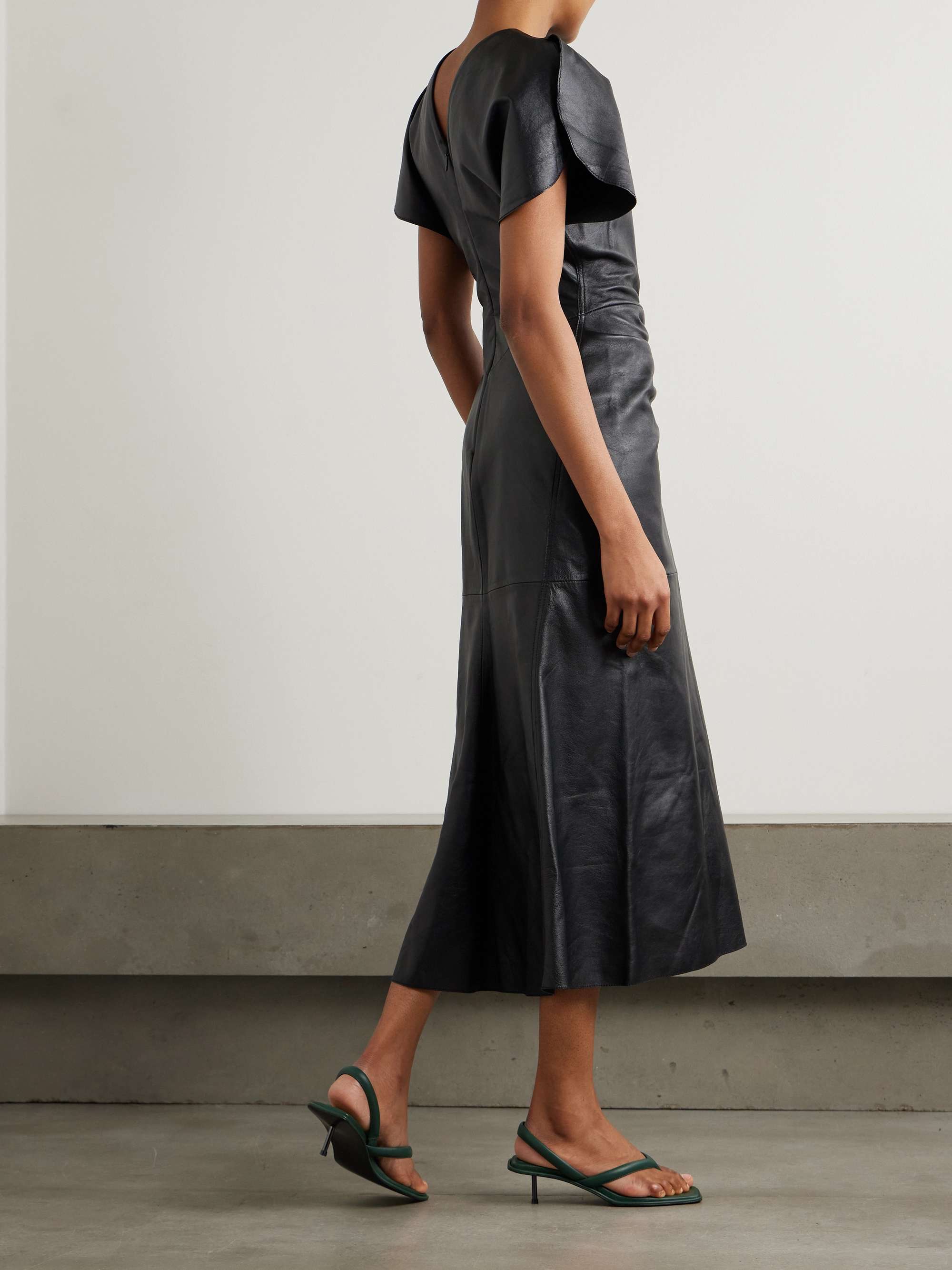 Gathered leather midi dress view