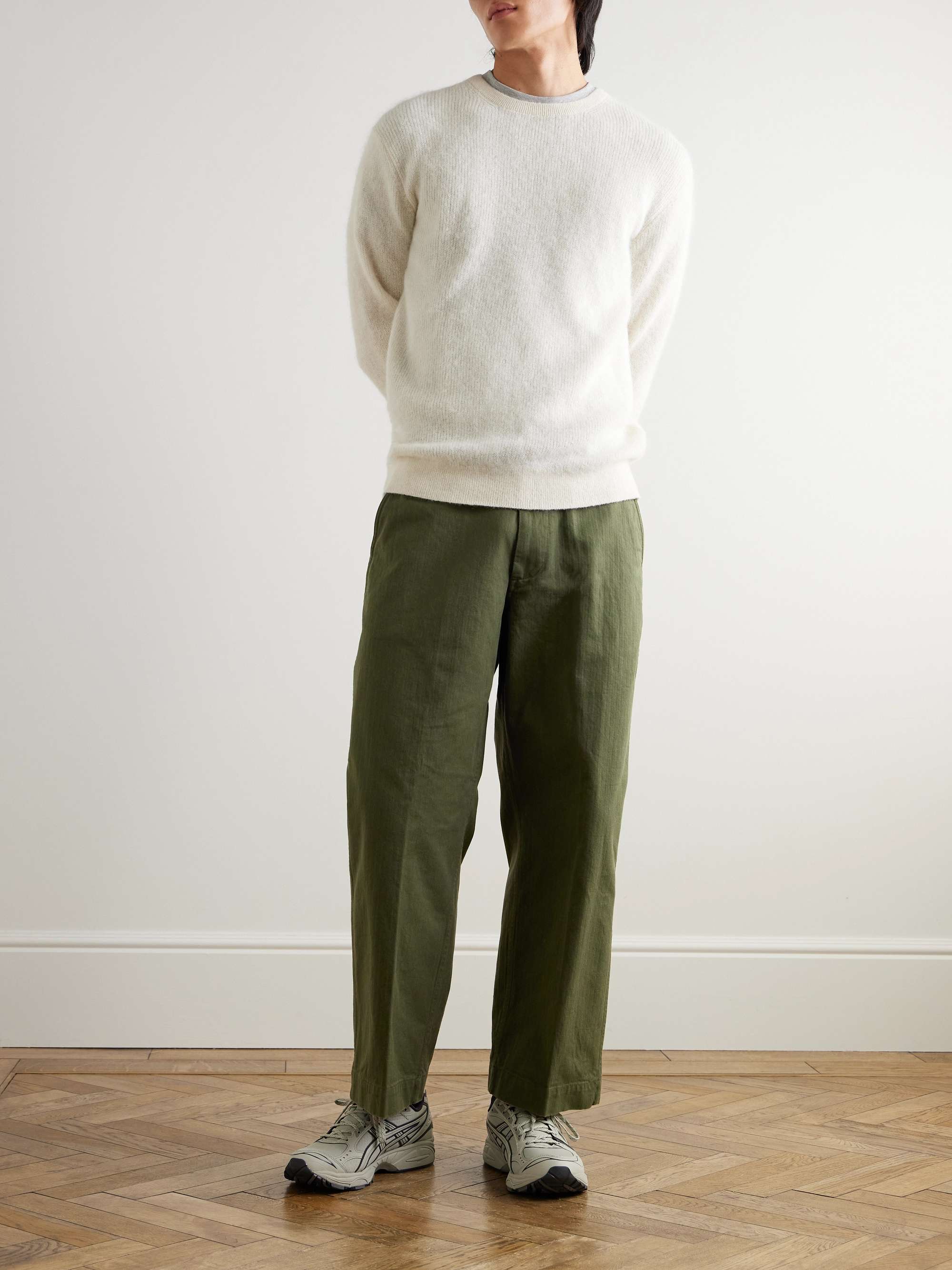 Wide-Leg Herringbone Cotton-Twill Trousers view