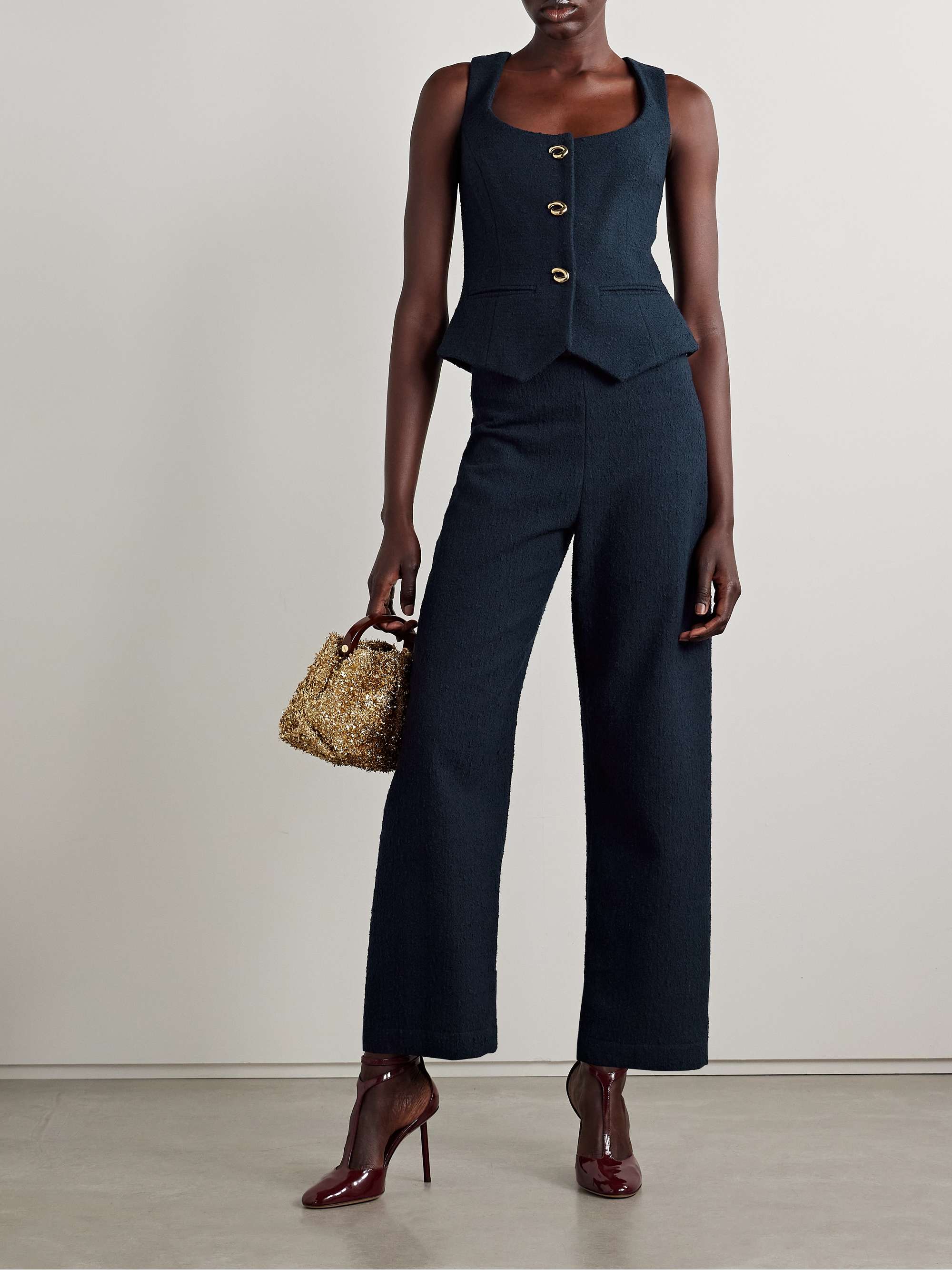 Cotton-blend bouclé-tweed straight-leg pants view
