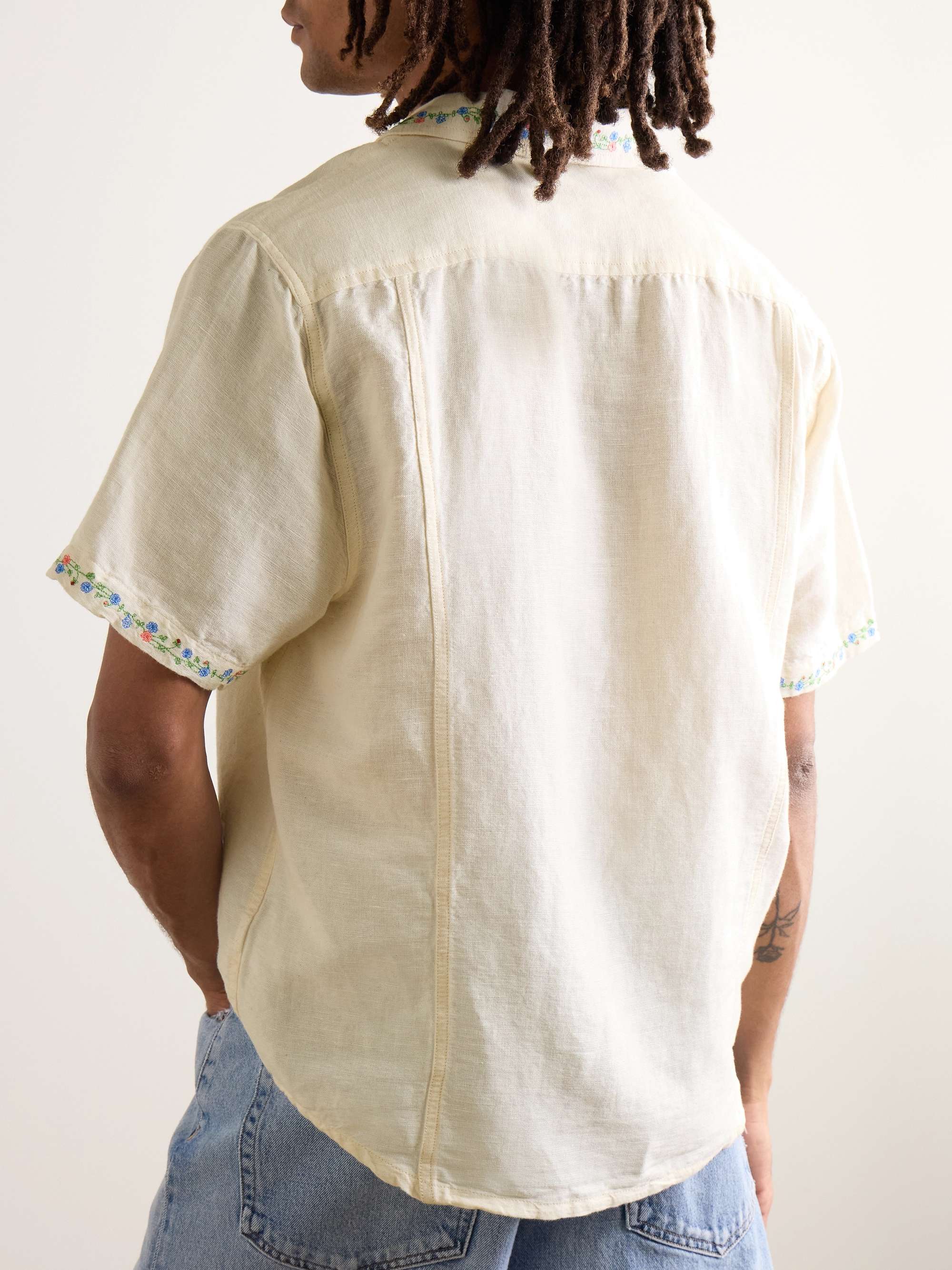 Hamsa Camp-Collar Embroidered Cotton Shirt view