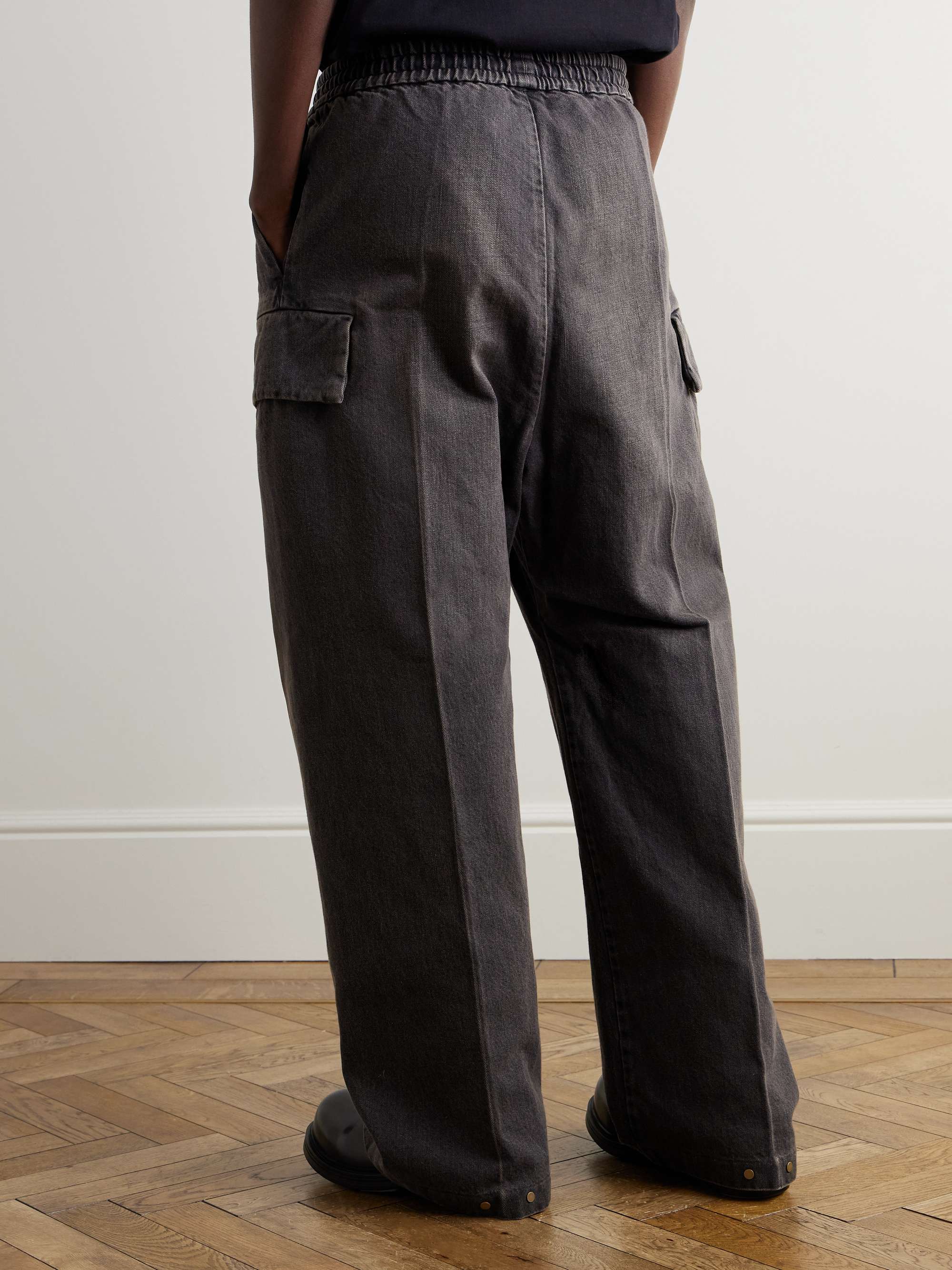 Wide-Leg Denim Drawstring Cargo Trousers view
