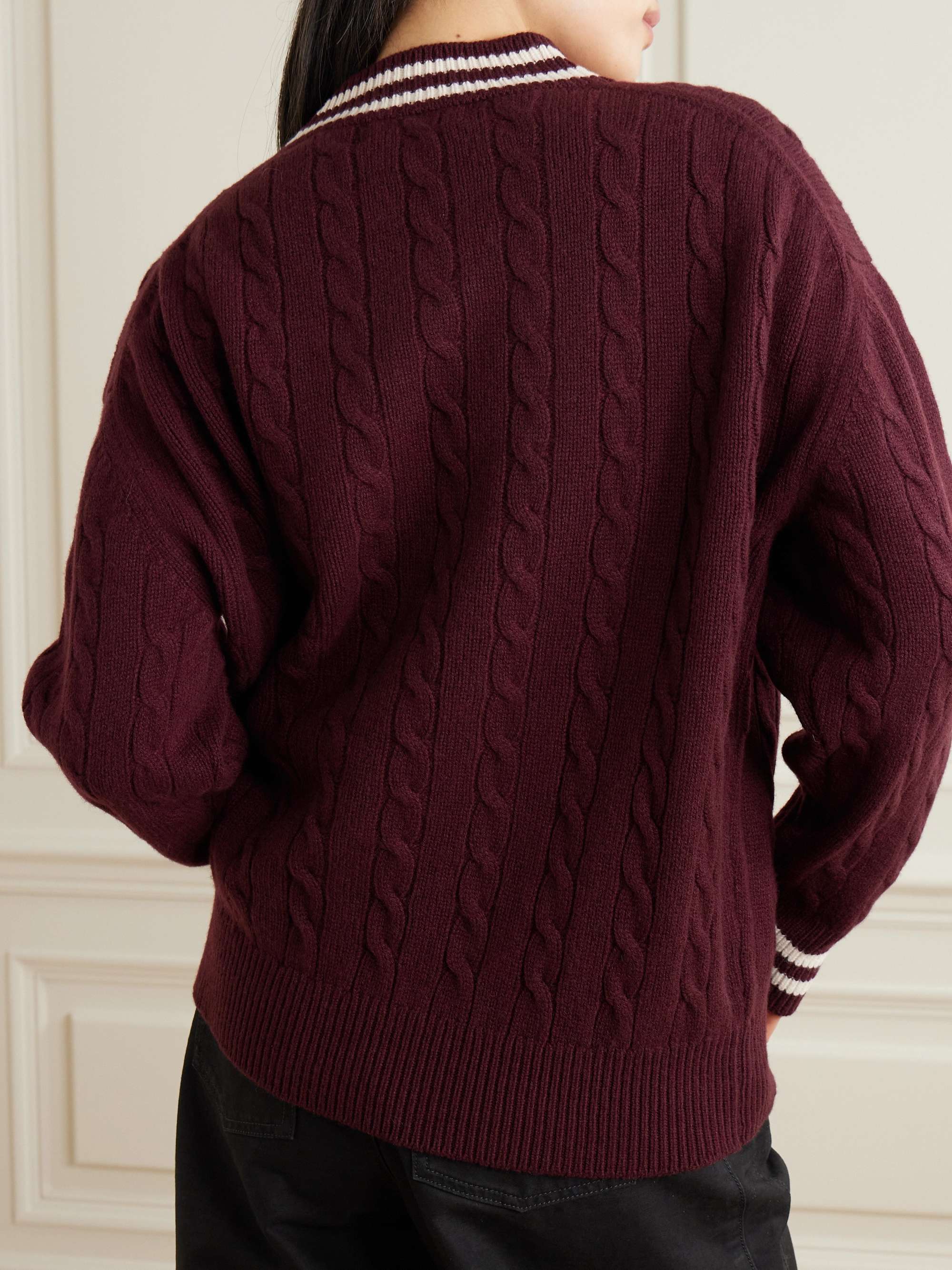 Striped cable-knit wool and cashmere-blend sweater view
