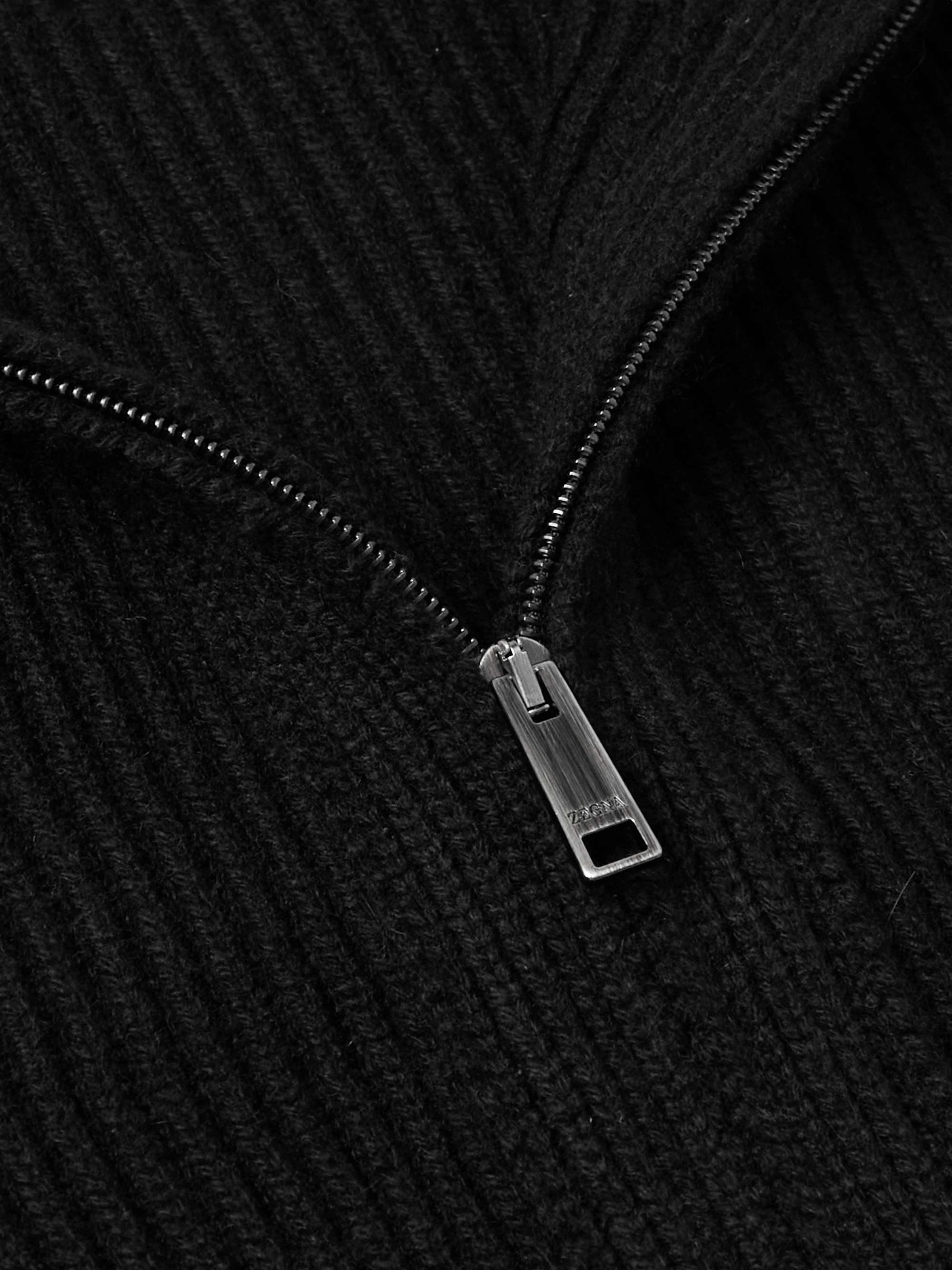 Ribbed Oasi Cashmere Zip-Up Cardigan view