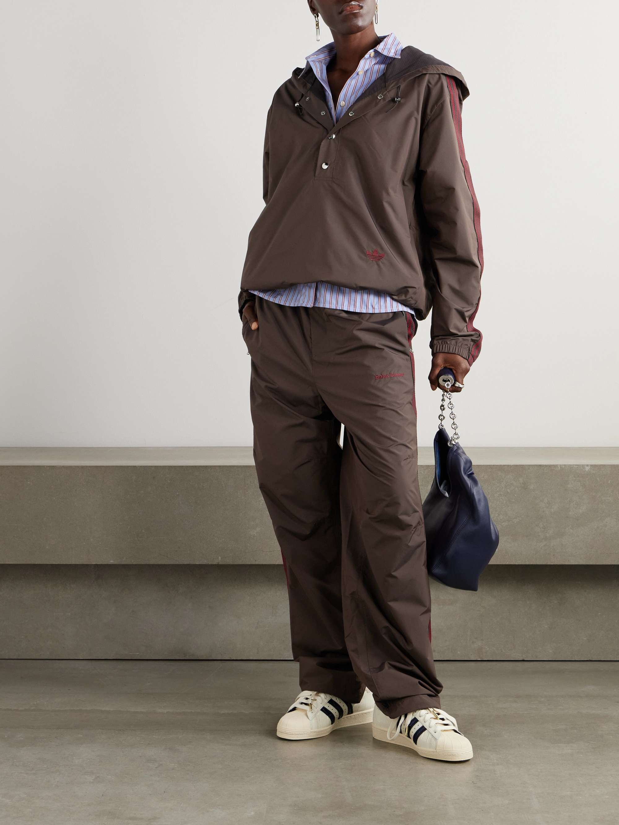 + Wales Bonner hooded embroidered striped shell jacket view