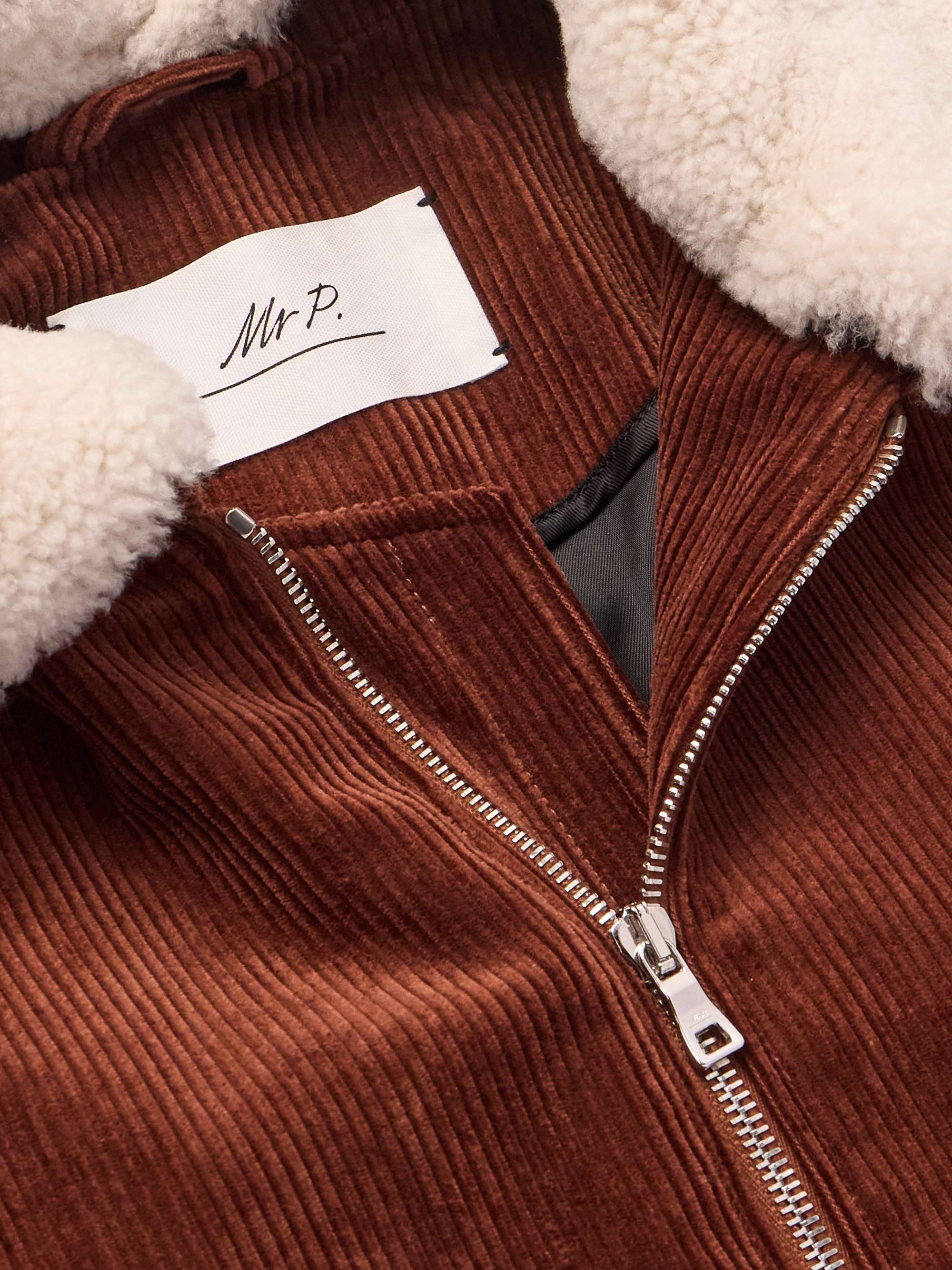 Shearling-Trimmed Cotton-Corduroy Bomber Jacket view