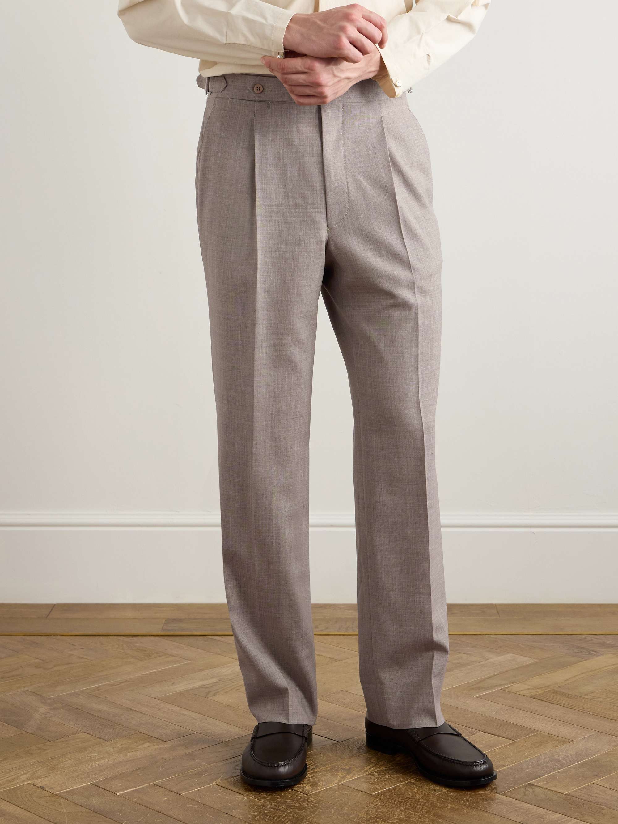 Wide-Leg Pleated Wool Suit Trousers view