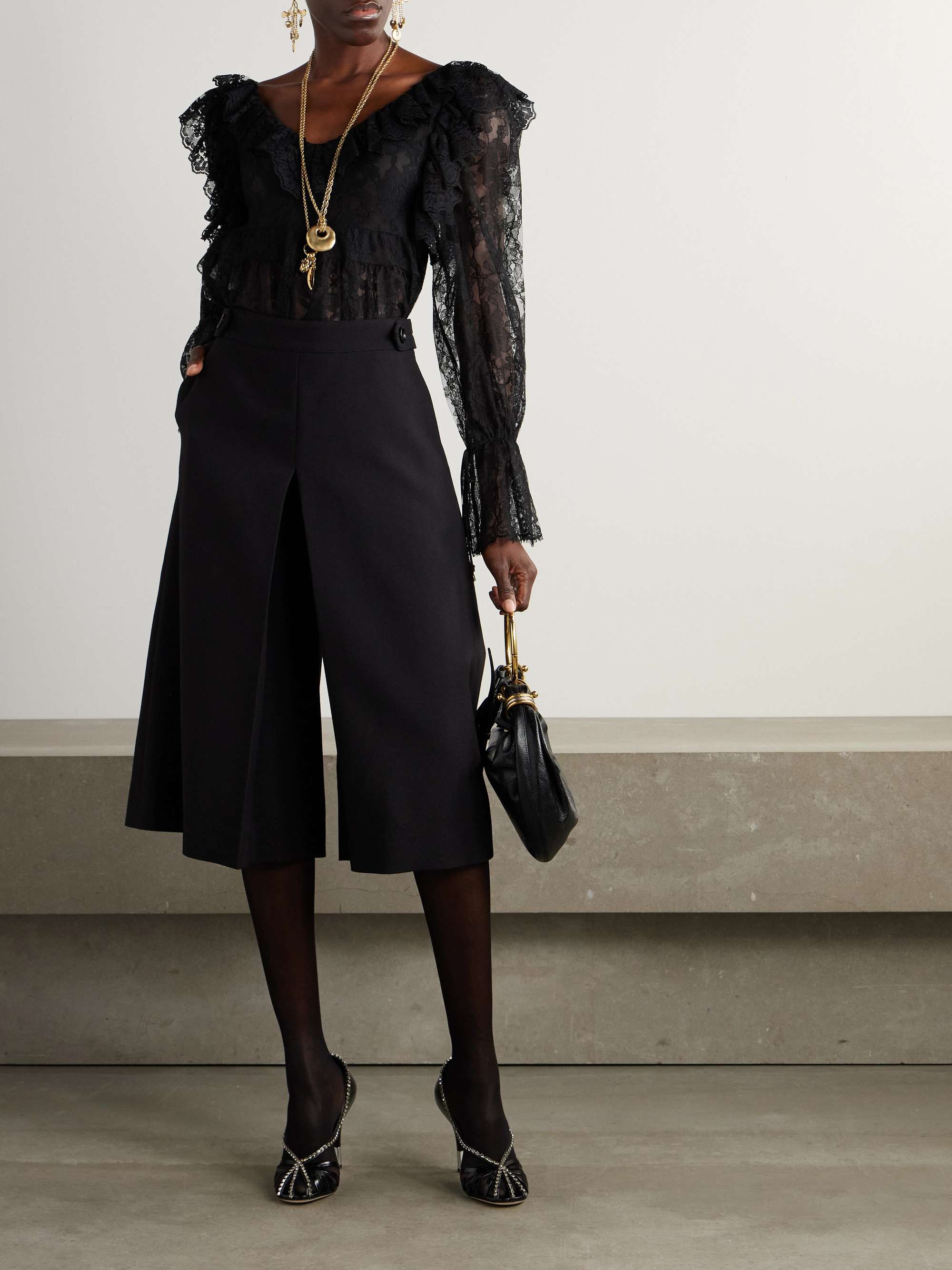 Ruffled cotton-blend lace peplum blouse view