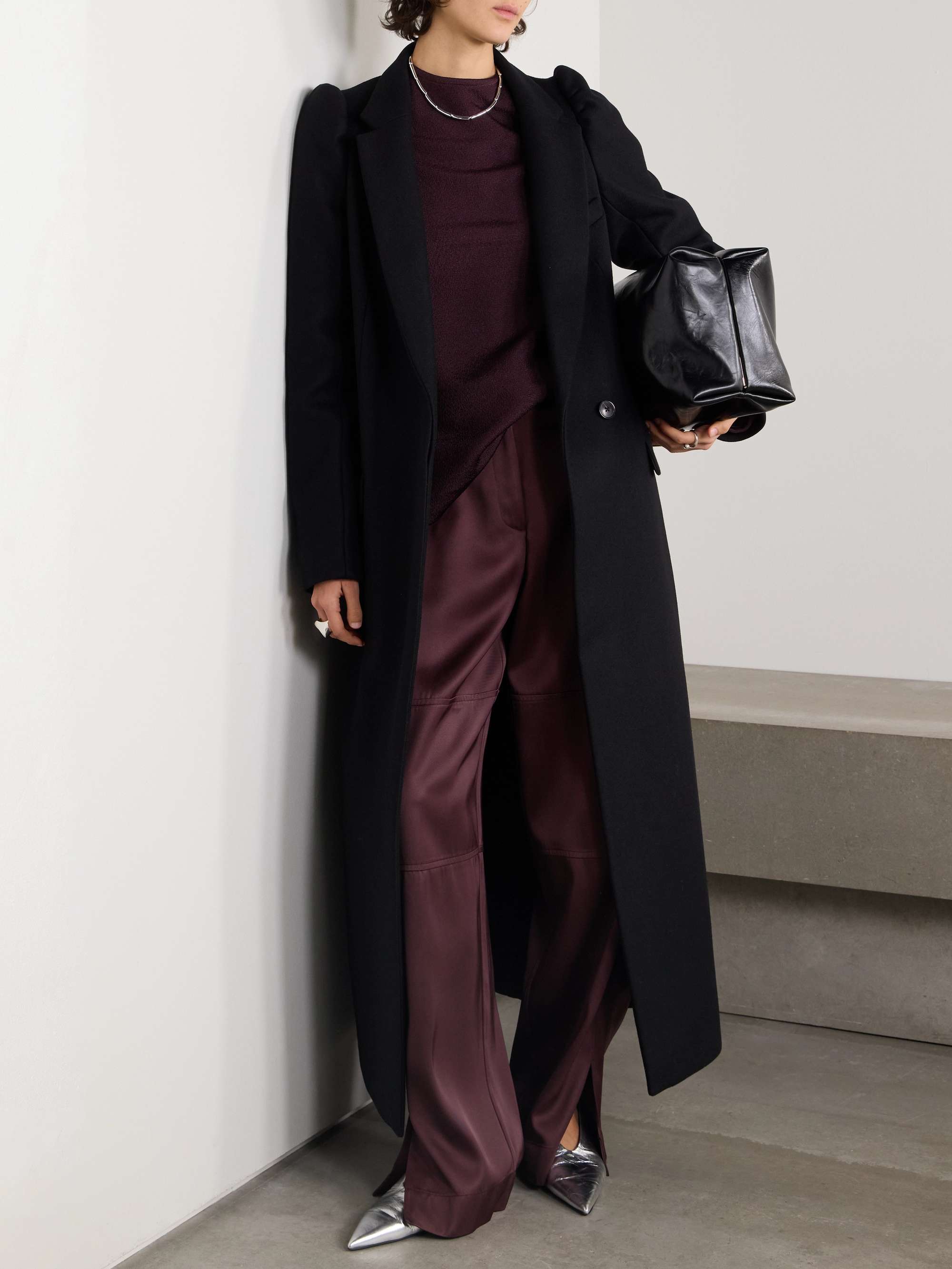 Satin-twill straight-leg pants view