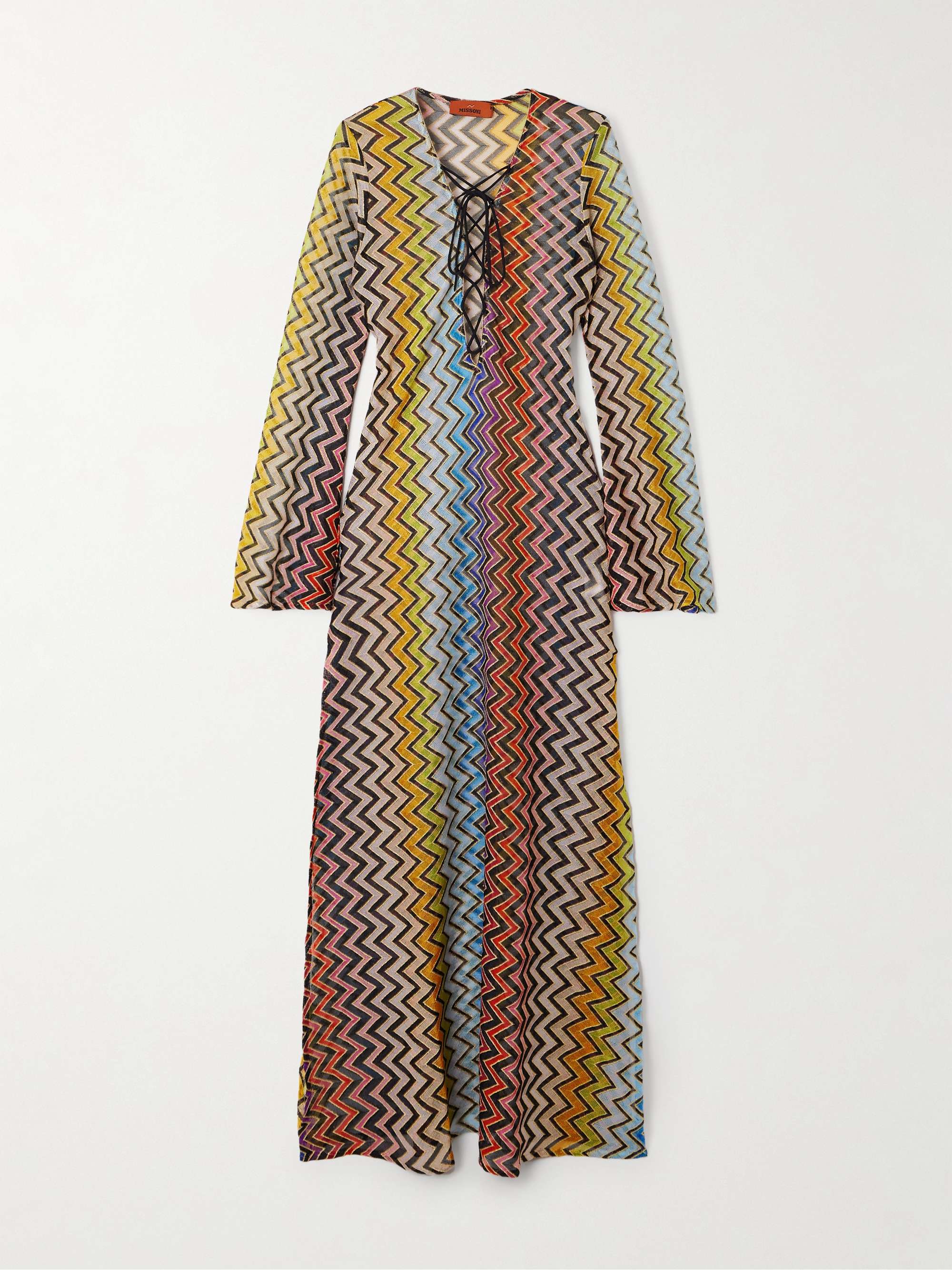 Striped metallic crochet-knit kaftan view