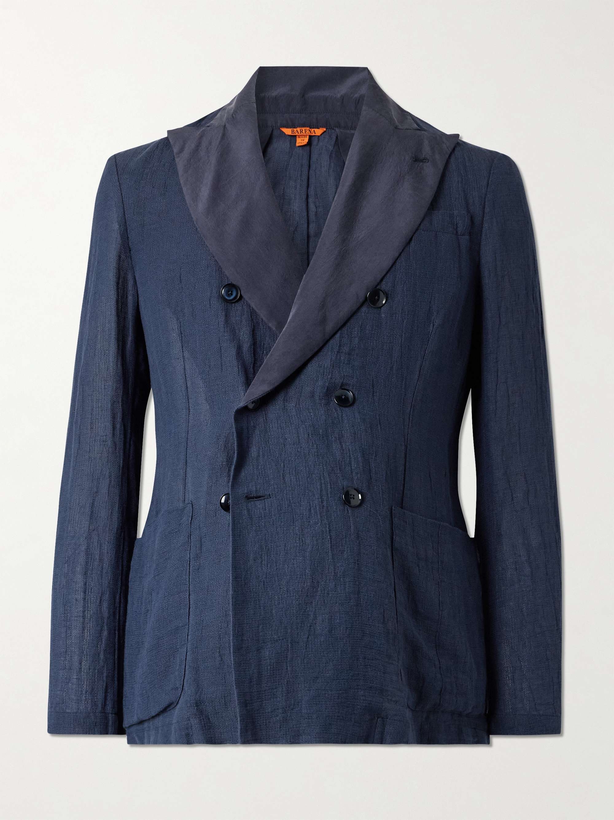 Siroco Double-Breasted Silk-Trimmed Linen and Cotton-Blend Blazer view
