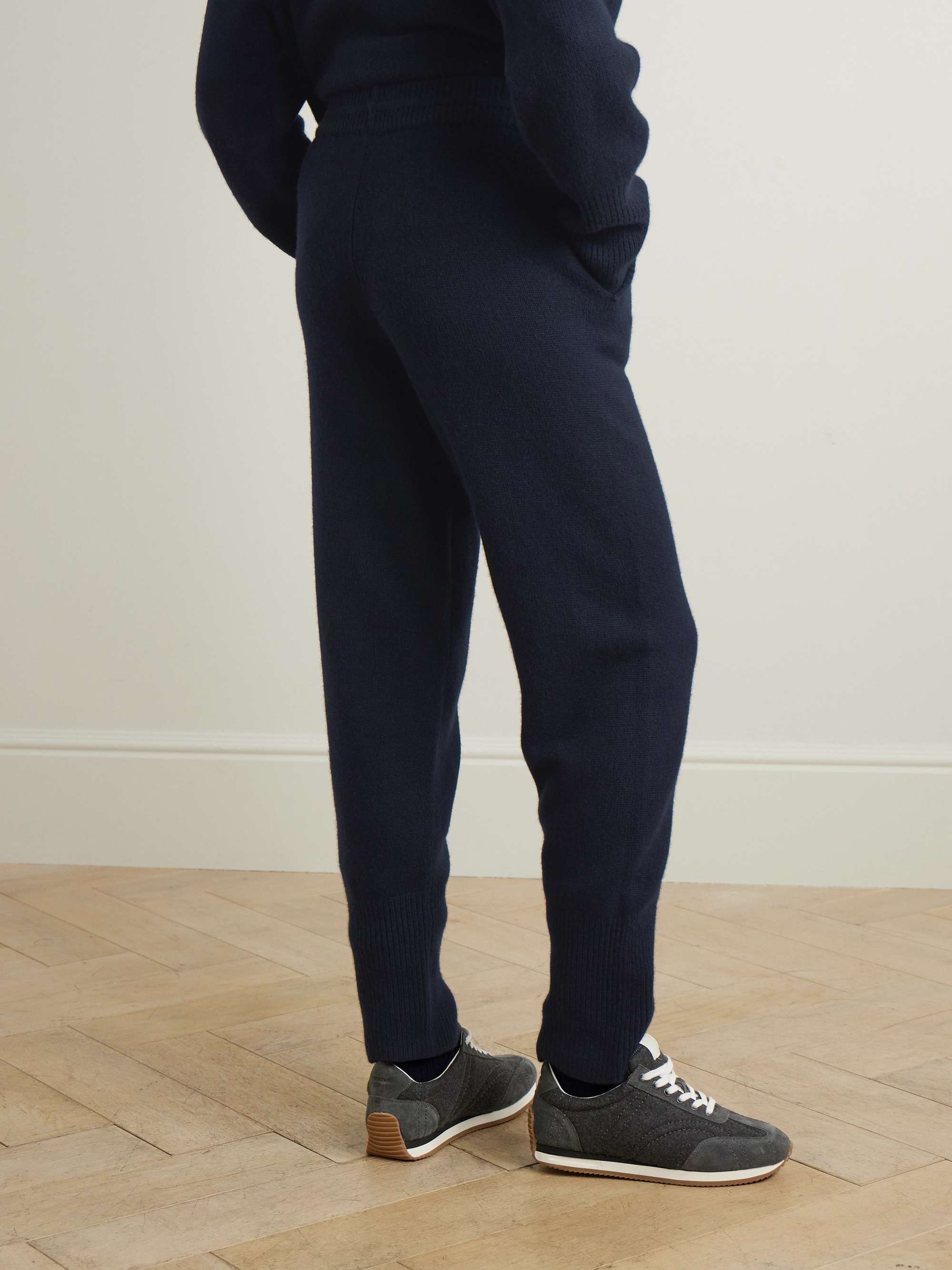 Embroidered cashmere tapered track pants view