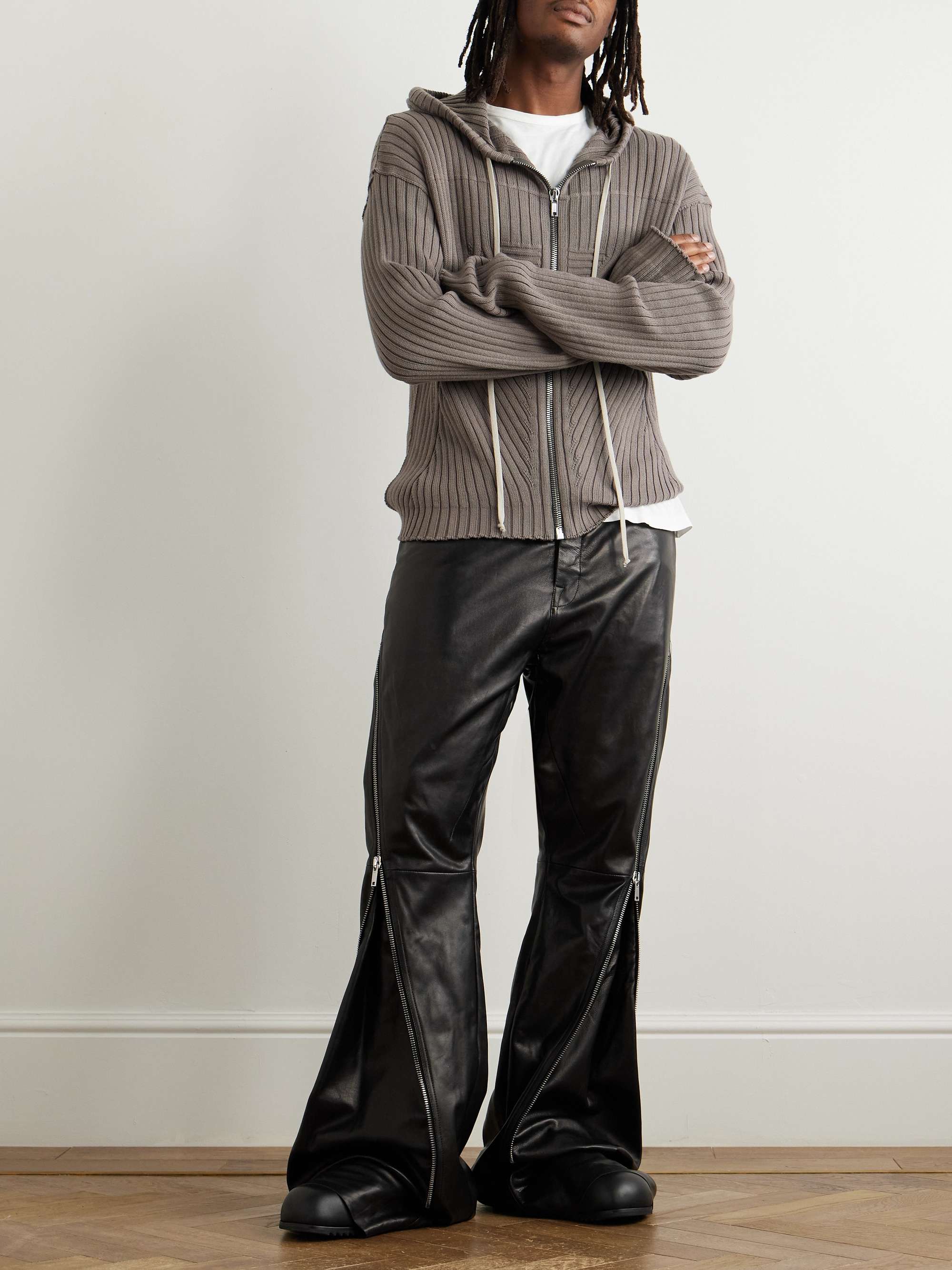 Bolan Banana Flared Zip-Detailed Waxed-Leather Trousers view