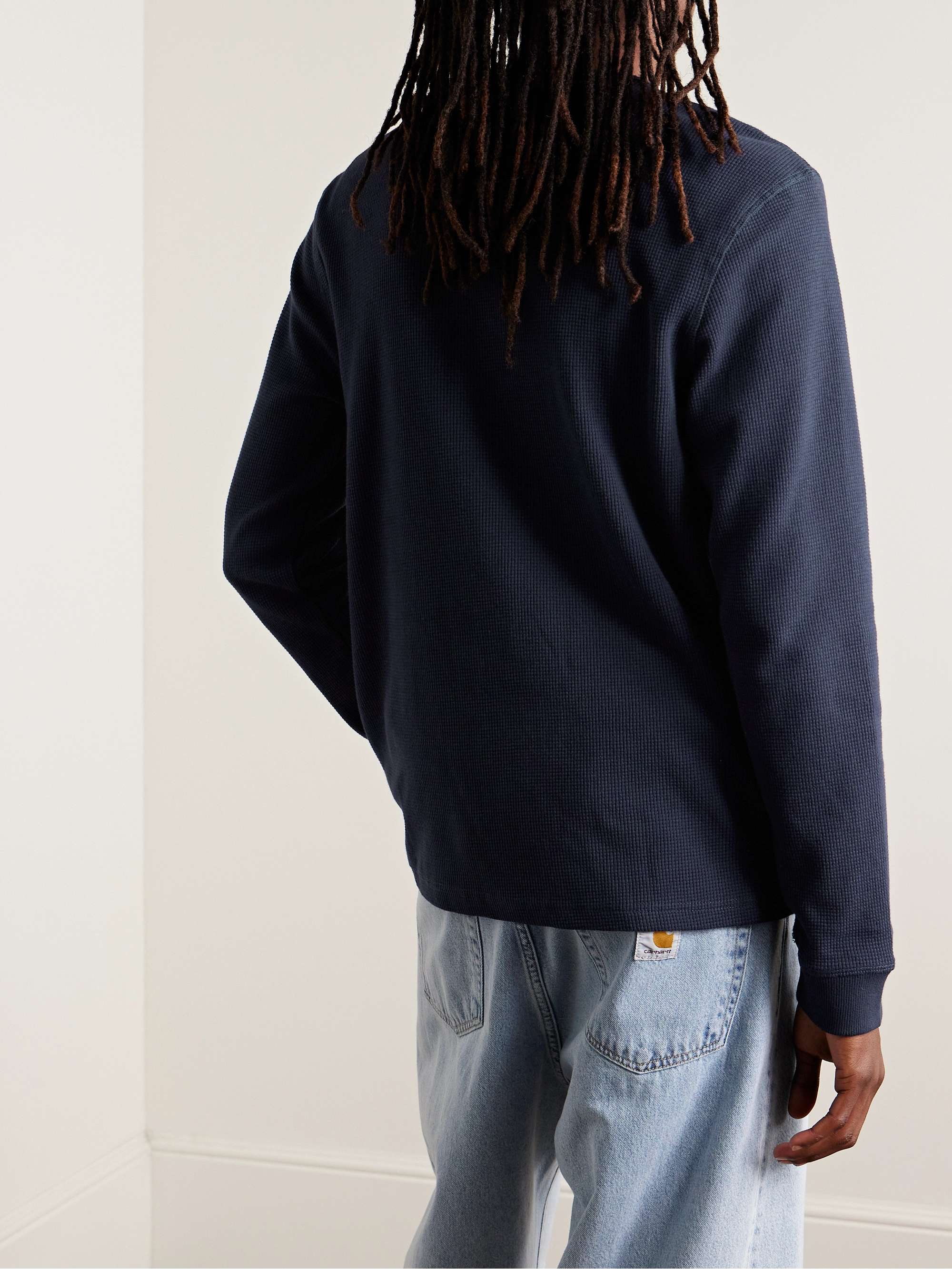 Waffle-Knit Cotton-Blend Henley T-Shirt view