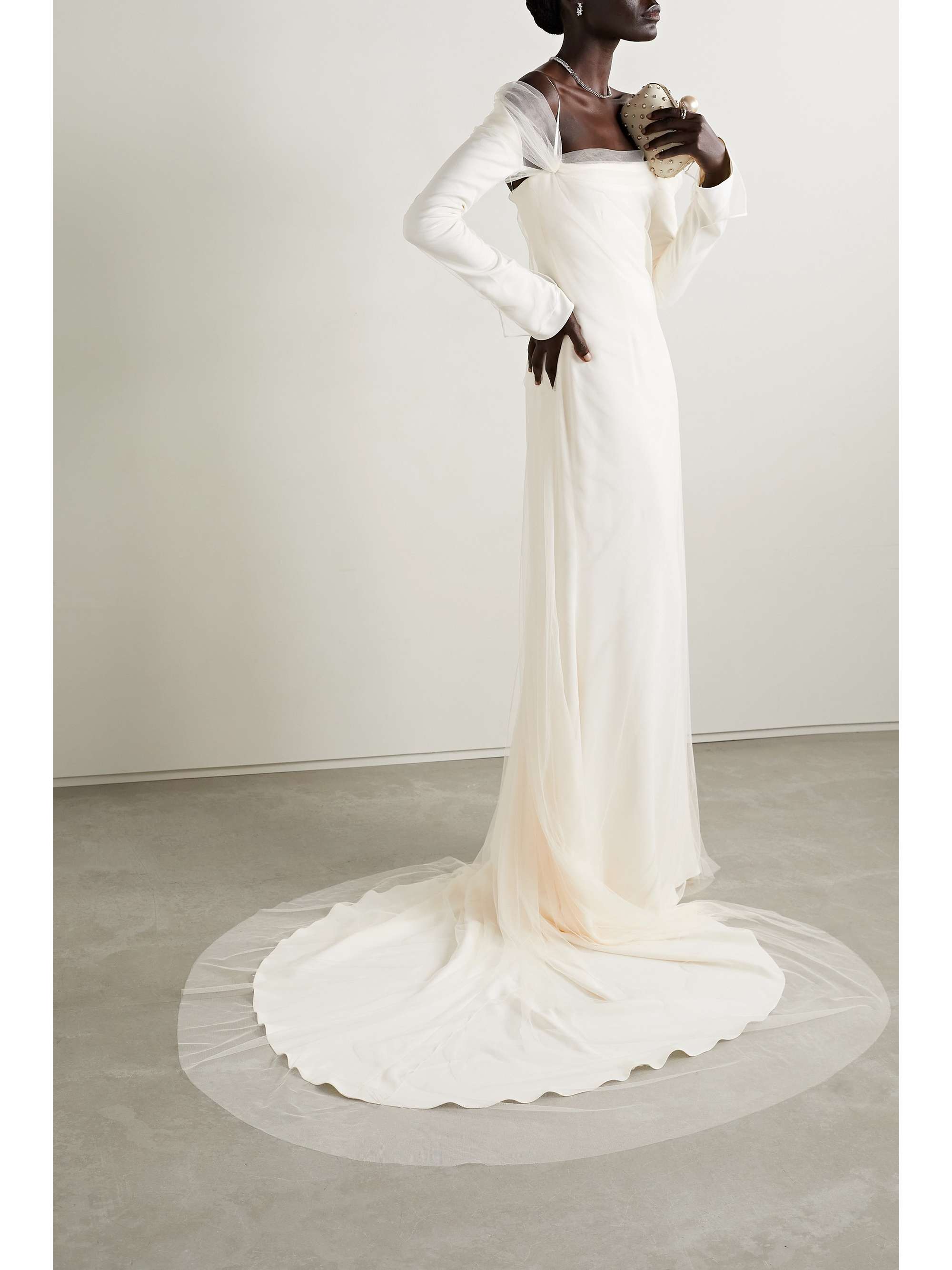 Leona cold-shoulder cady and tulle gown view