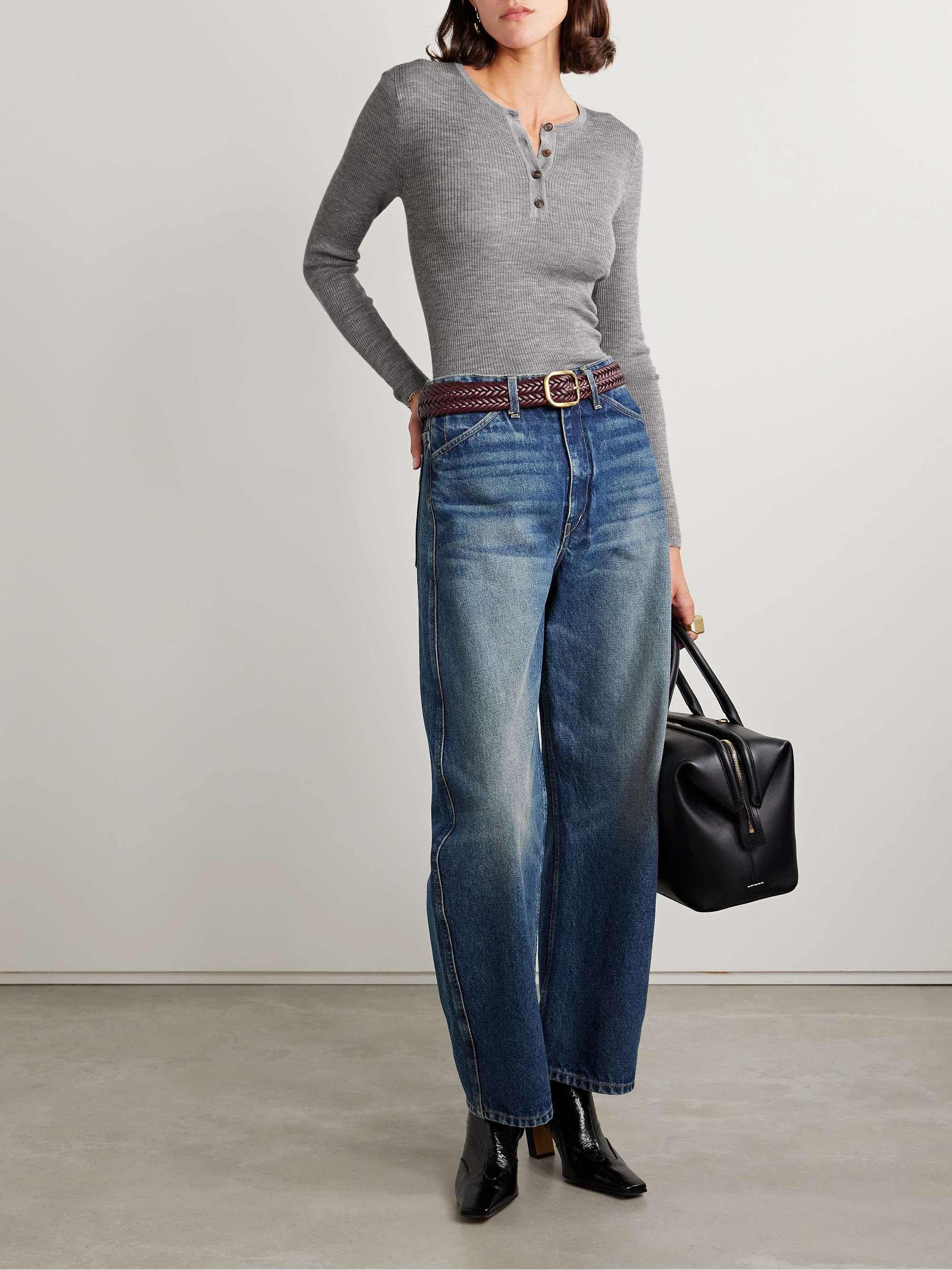 Klarise ribbed merino wool and silk-blend Henley top view