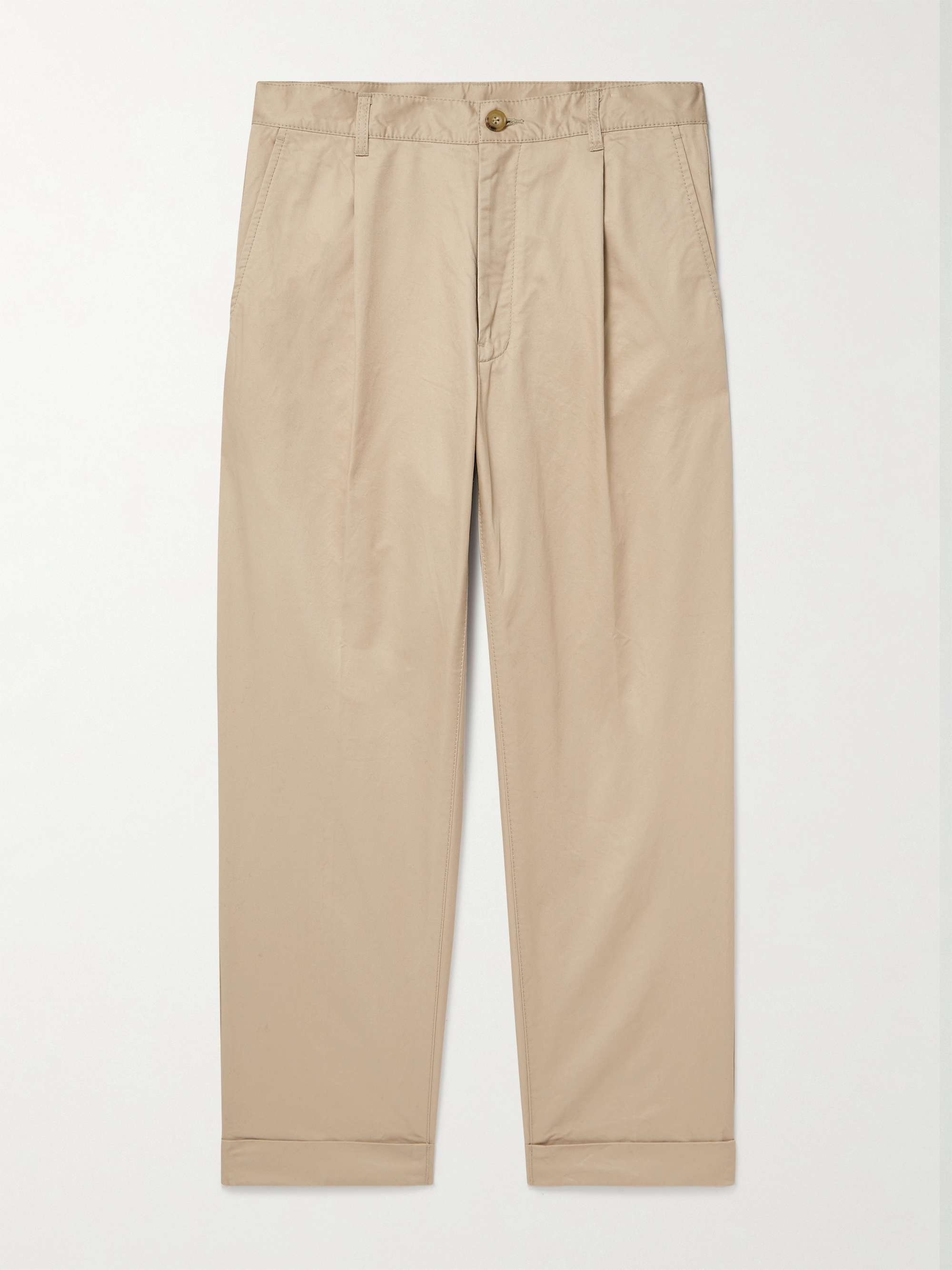 Tapered Pleated Cotton-Twill Trousers view