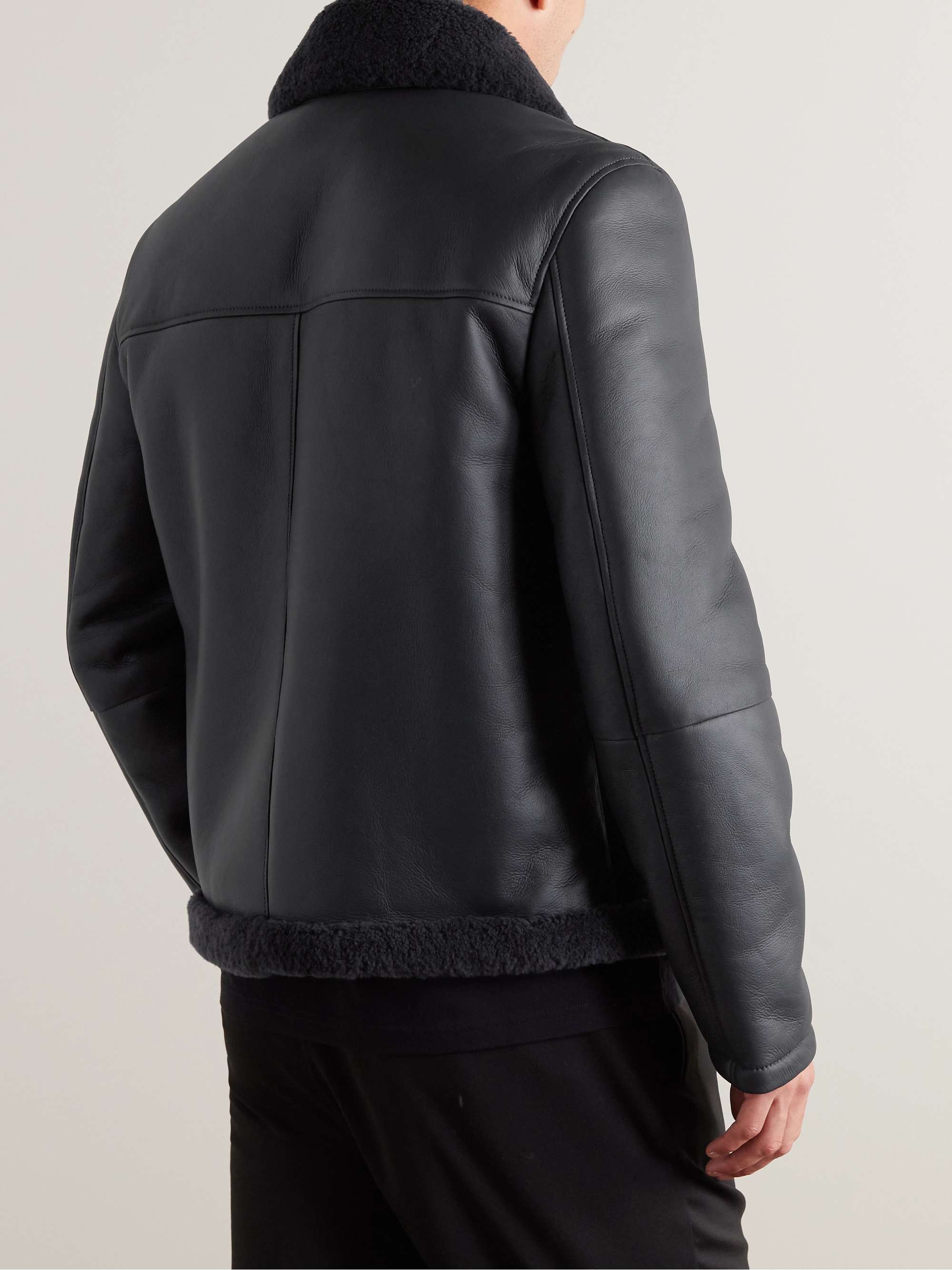 Shearling-Lined Nappa Leather Trucker Jacket view