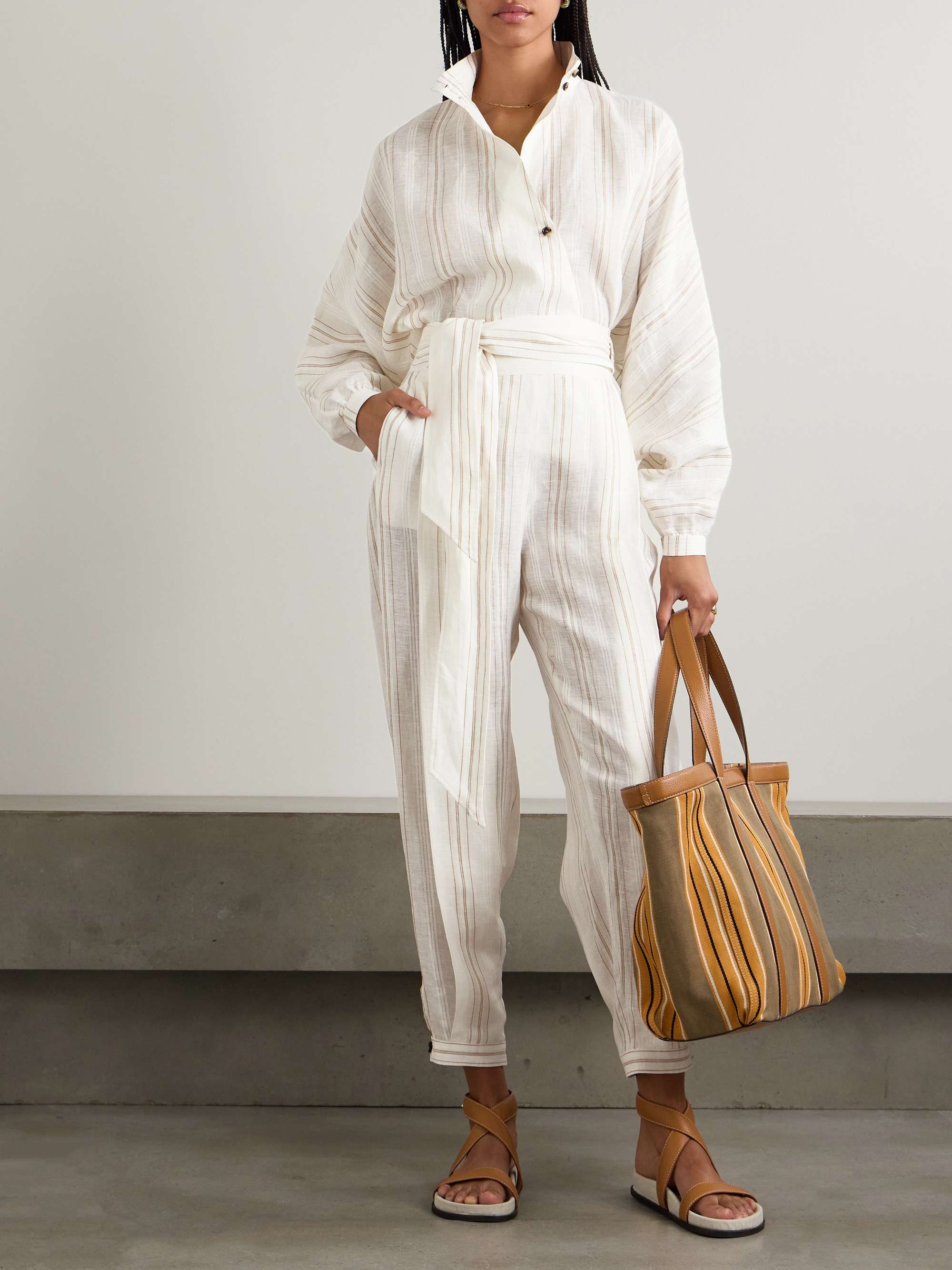 Gustel belted striped linen tapered pants view