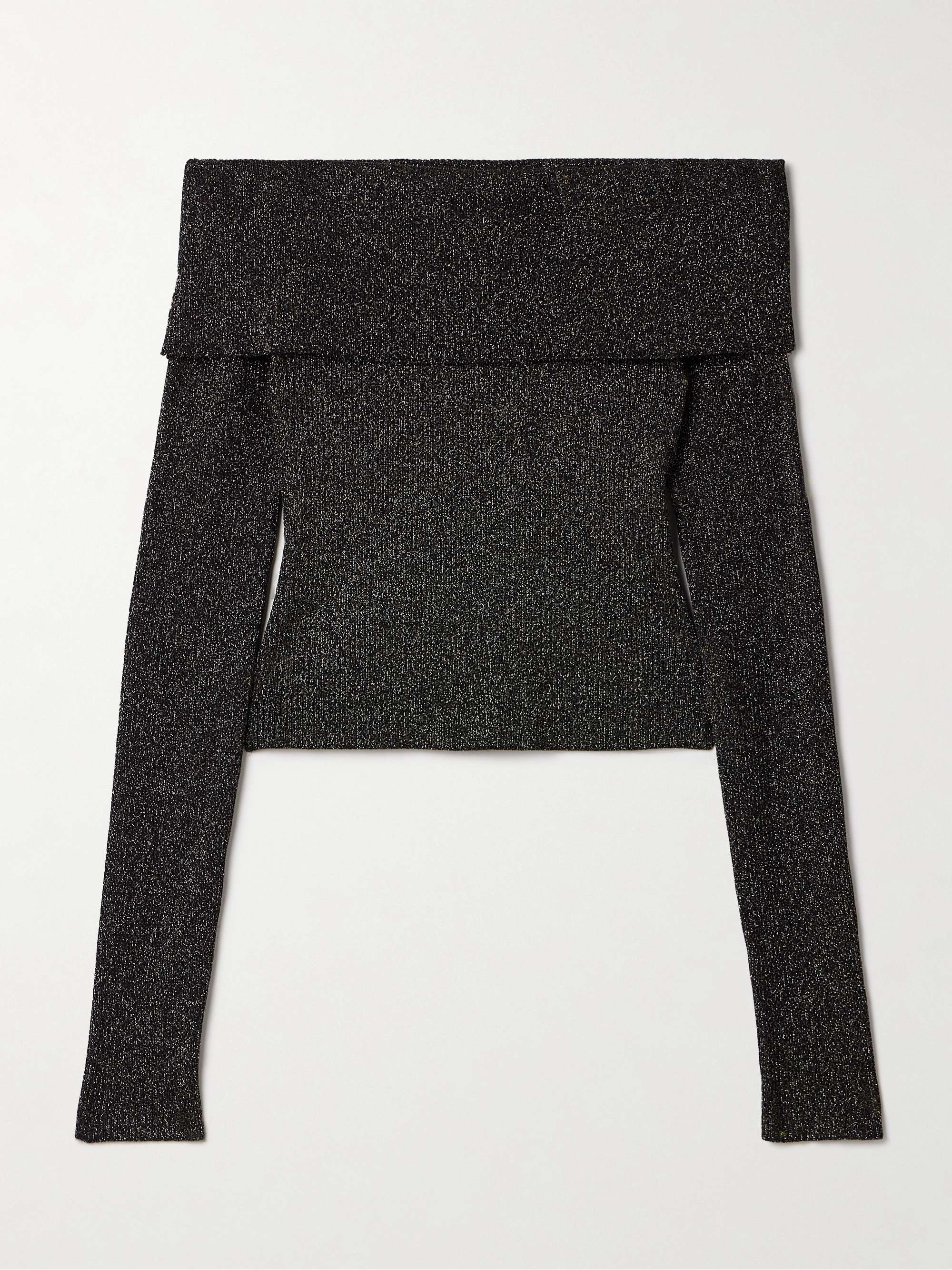Crush off-the-shoulder cropped metallic stretch-knit top view