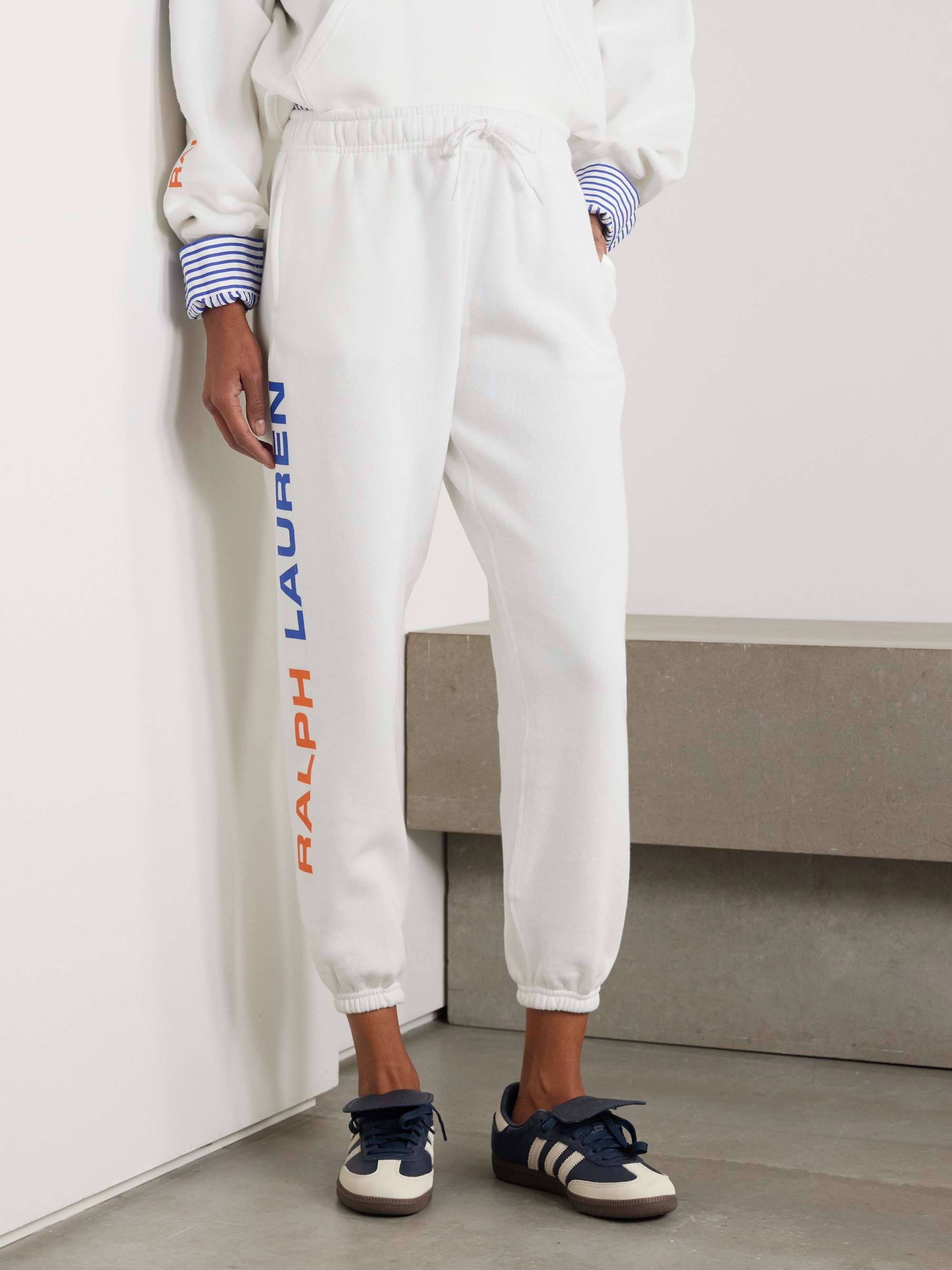 Printed cotton-blend jersey tapered sweatpants view