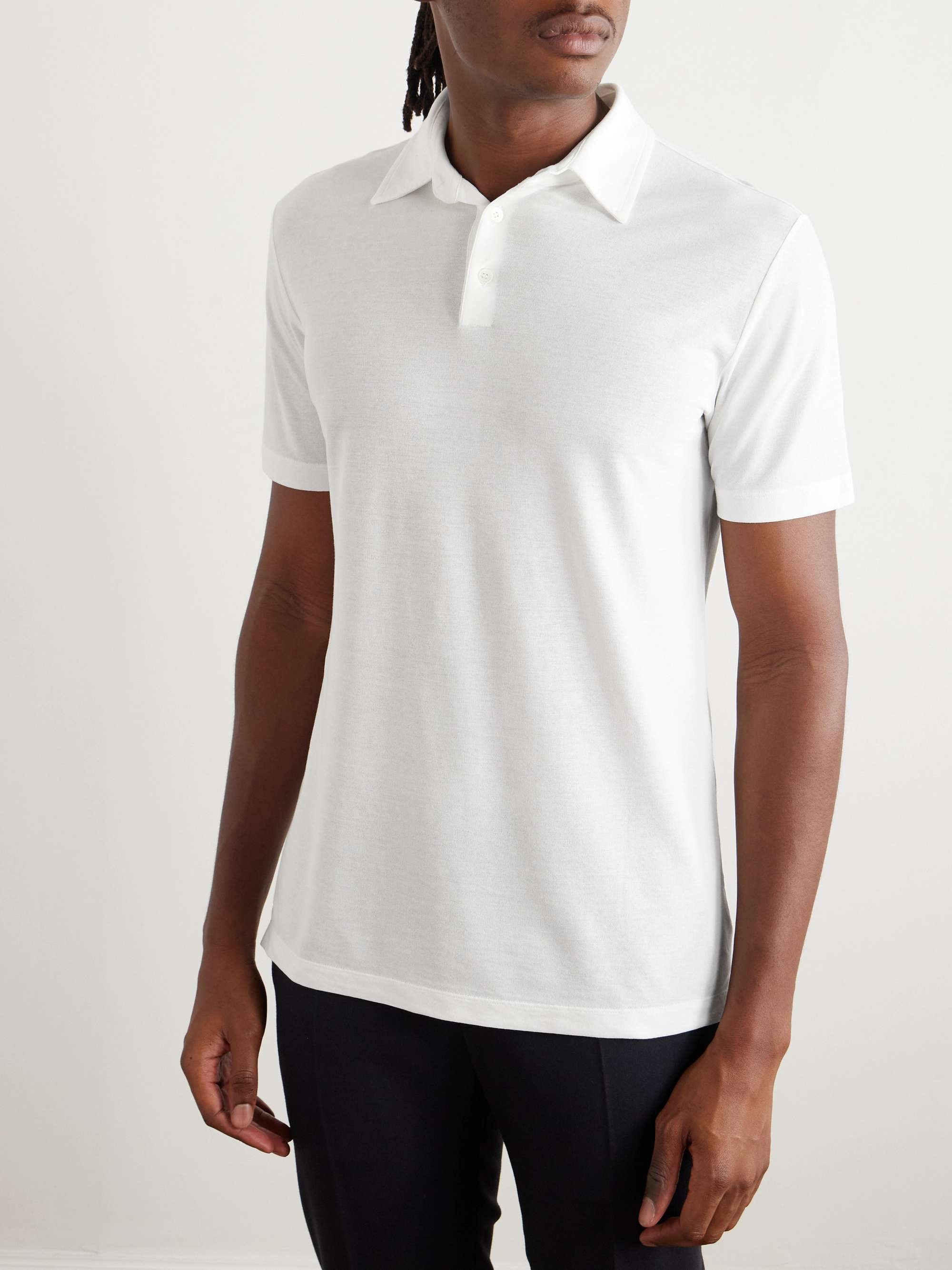 Zanone Slim-Fit Cotton-Crepe Polo Shirt view