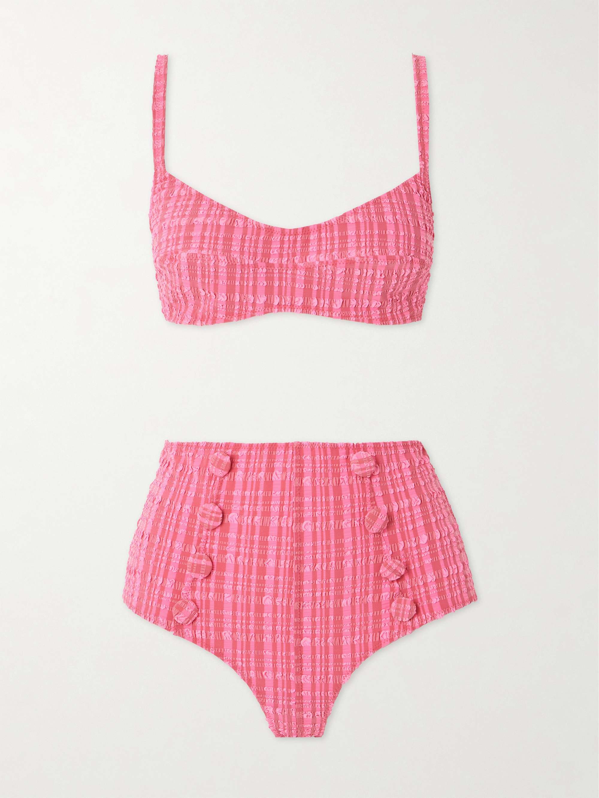 Button-embellished striped seersucker bikini view