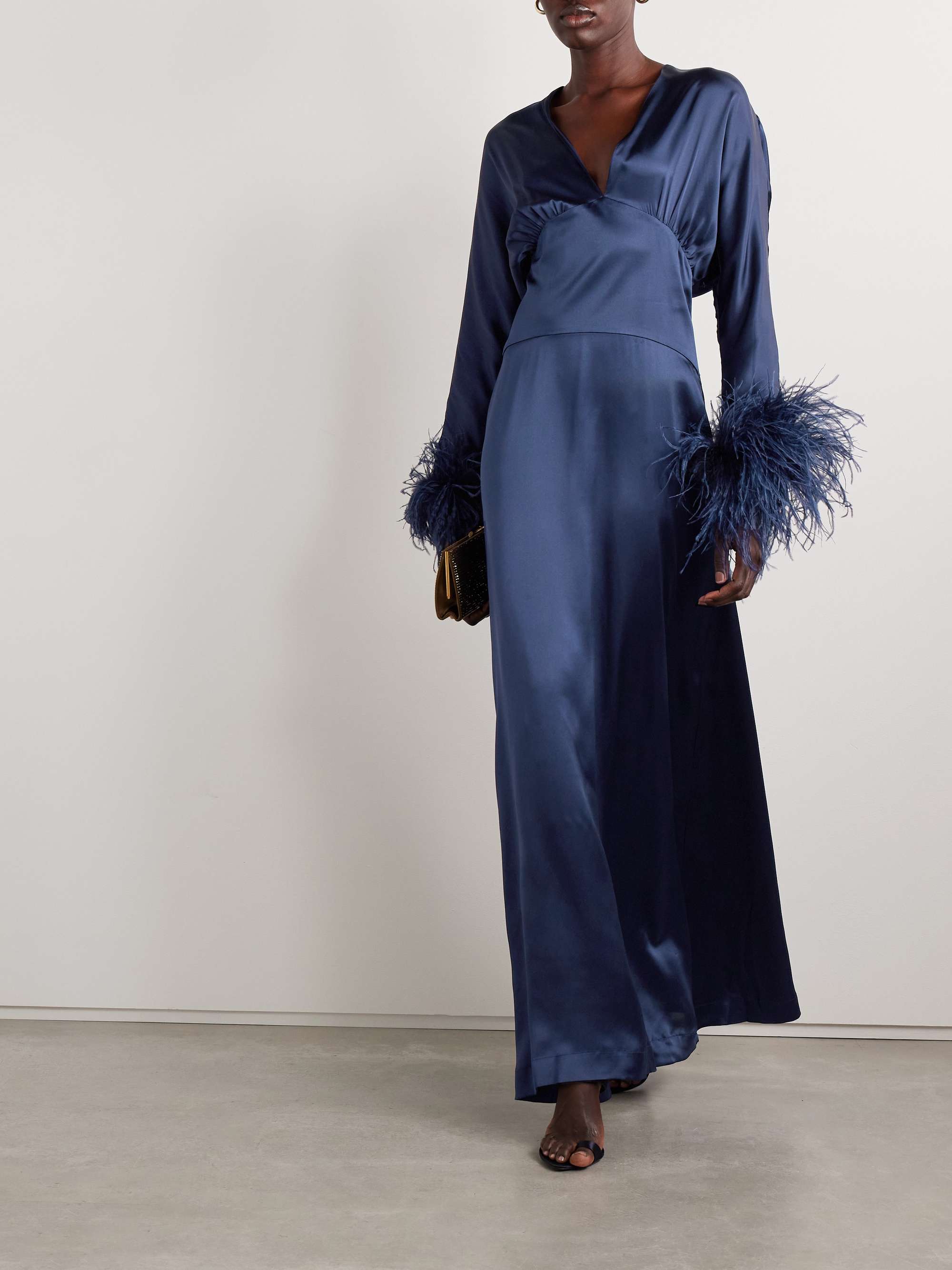 Elvira feather-trimmed silk-satin gown view