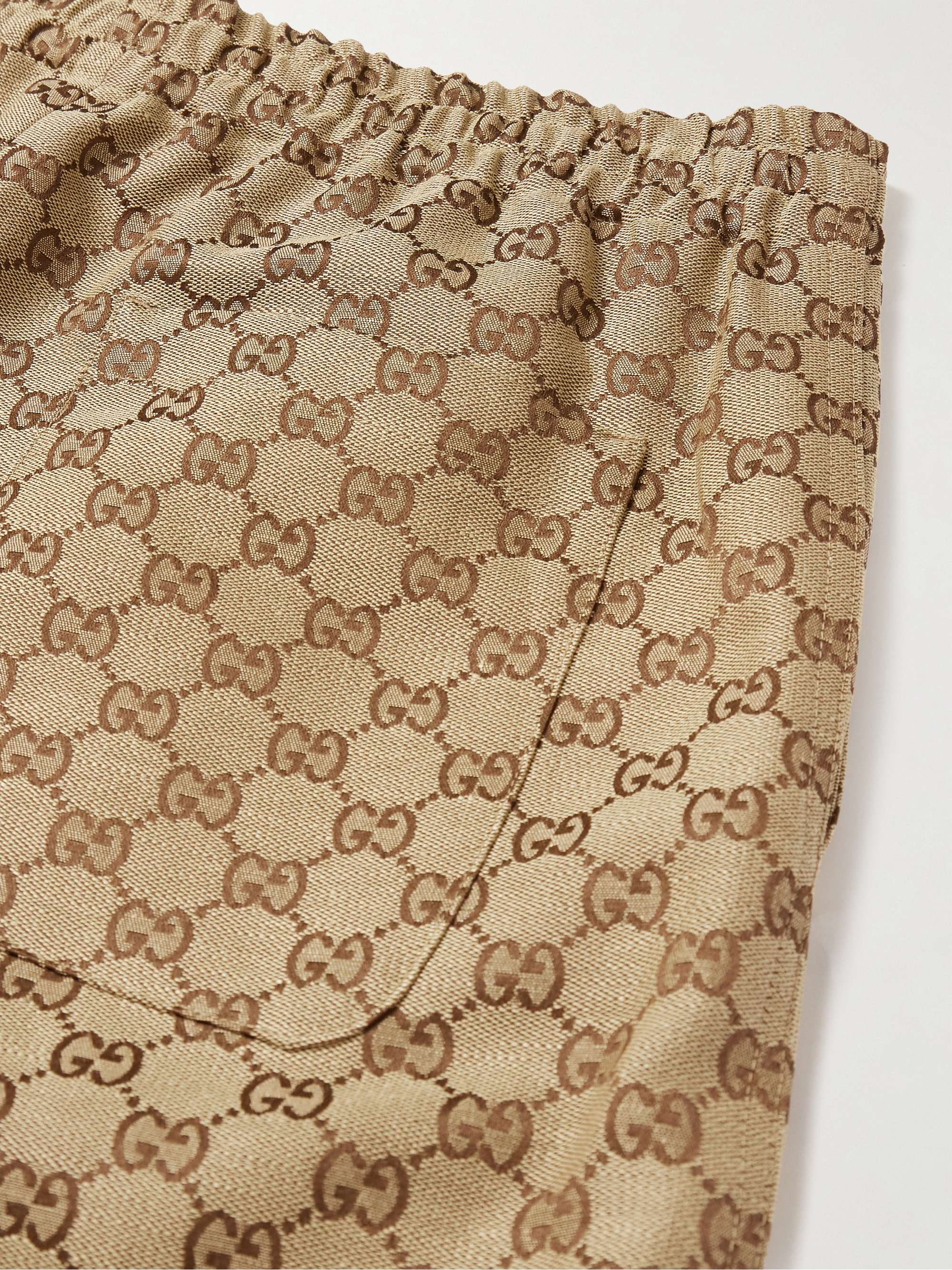 Wide-Leg Monogrammed Linen-Blend Shorts view
