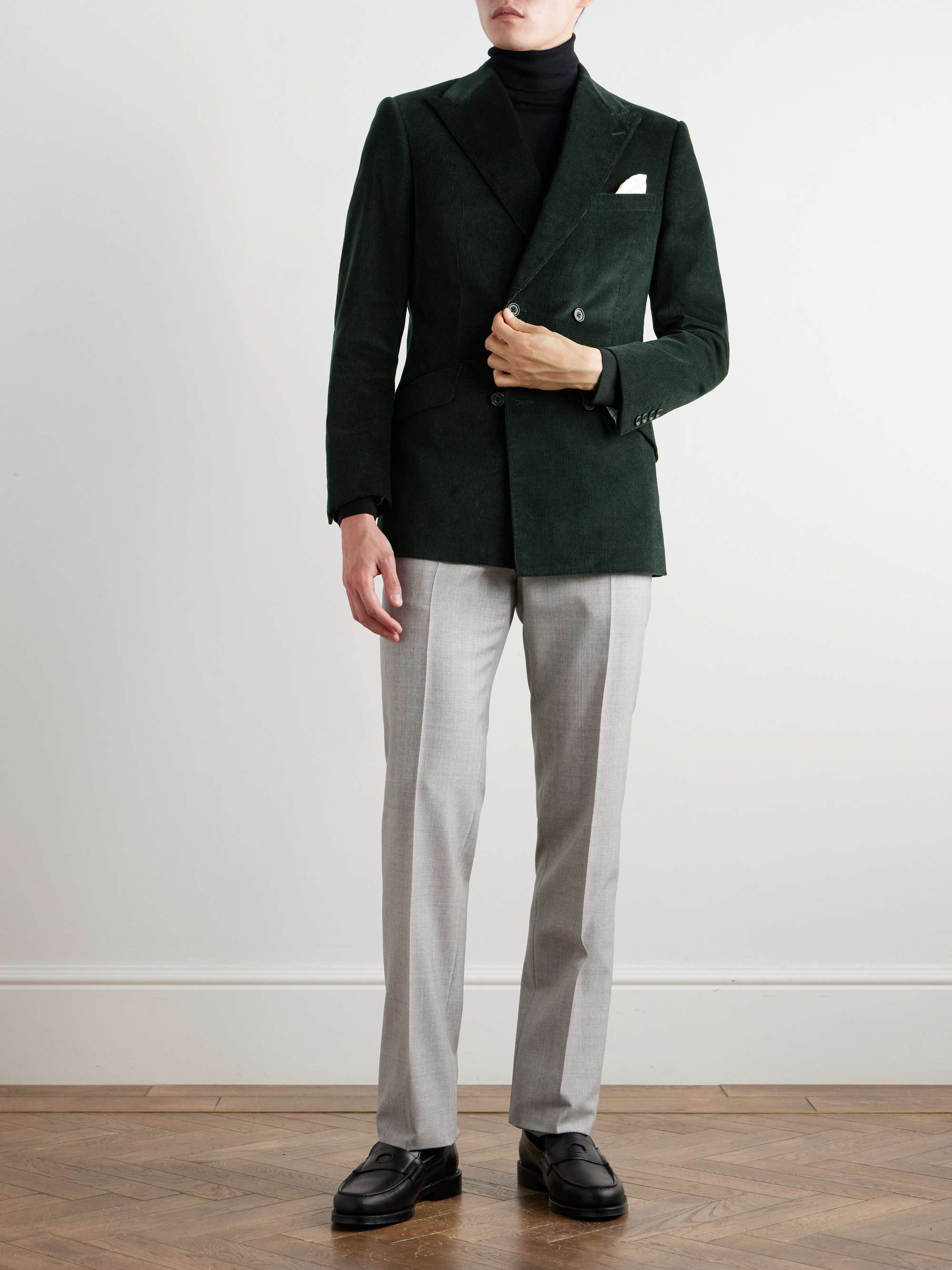 Slim-Fit Double-Breasted Cotton-Corduroy Blazer view