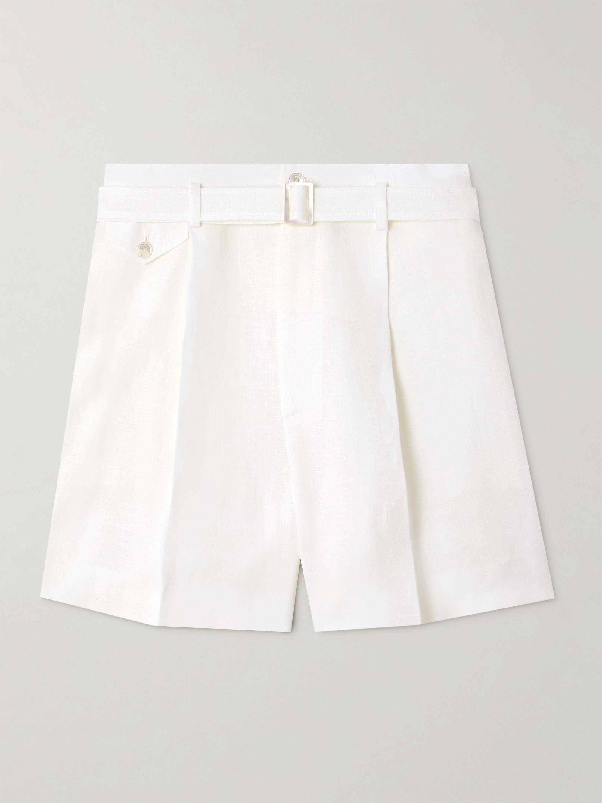 Denise belted pleated linen shorts view