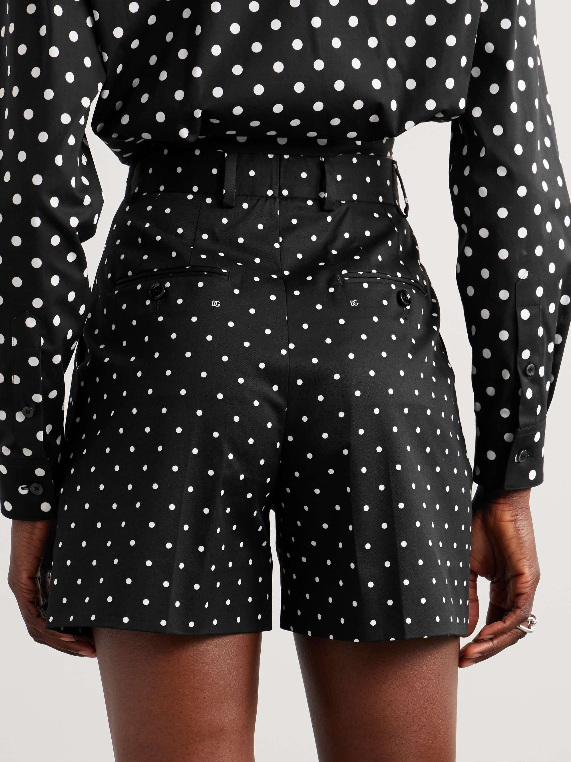 Pleated polka-dot cotton-blend twill shorts view
