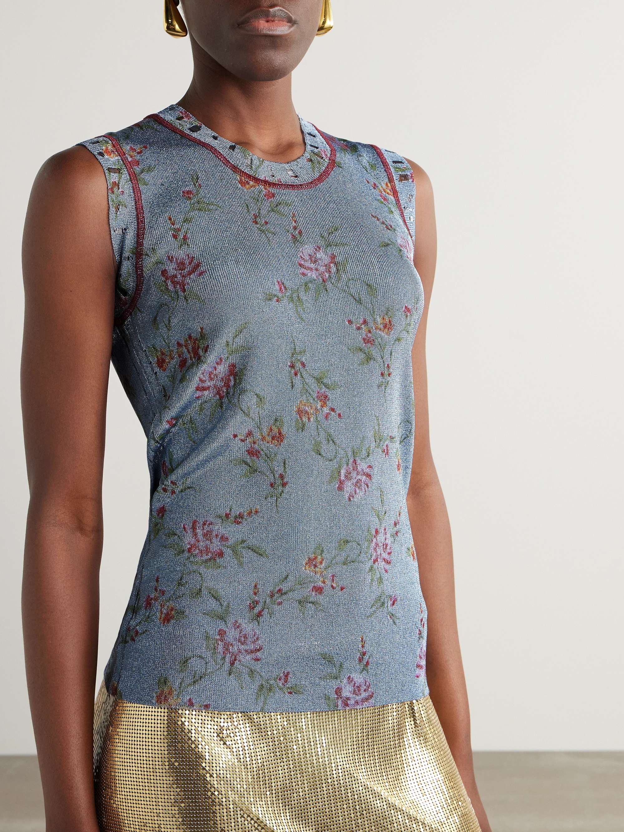 Floral-print metallic knitted tank view