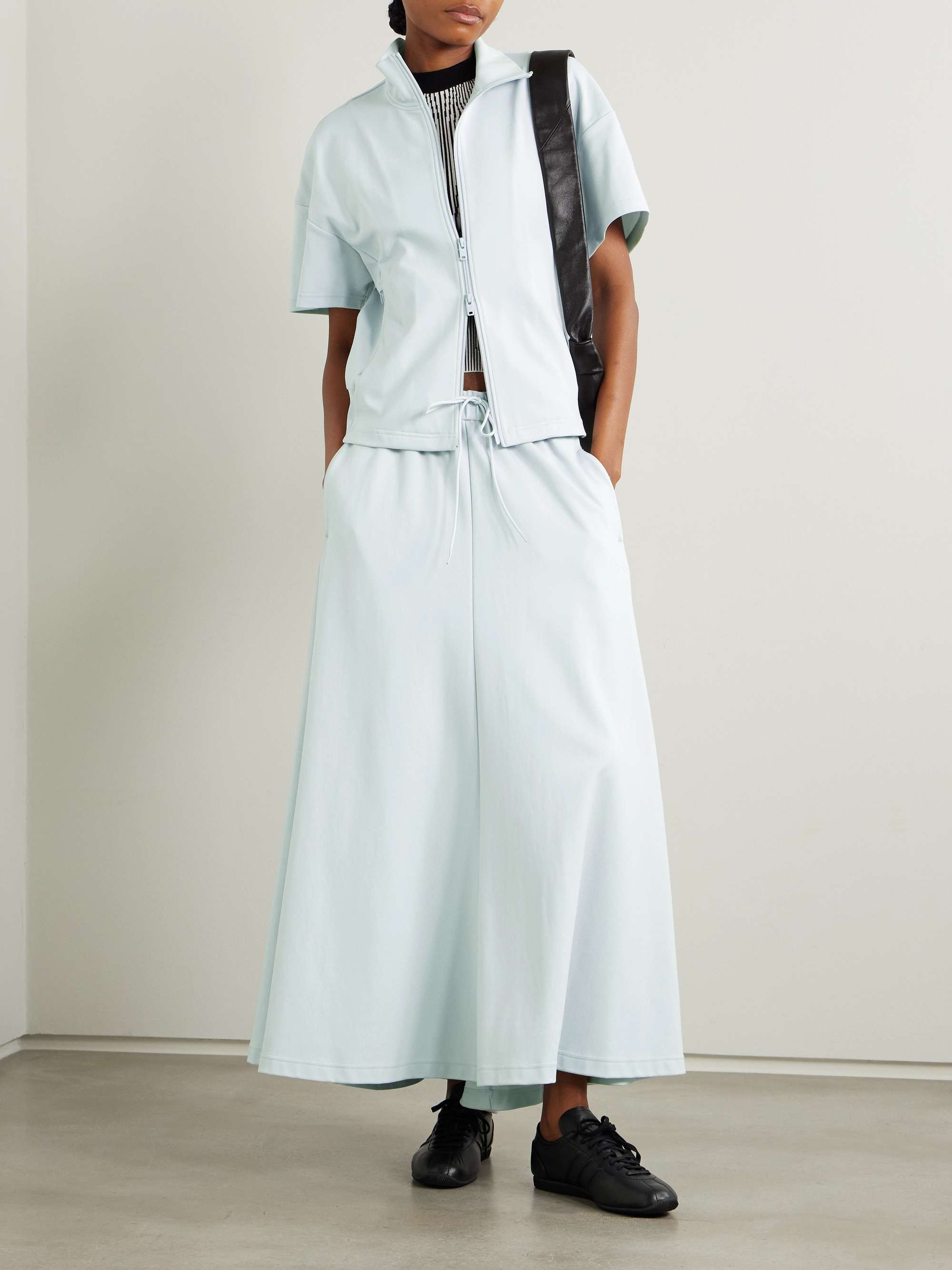 Pleated piqué midi skirt view