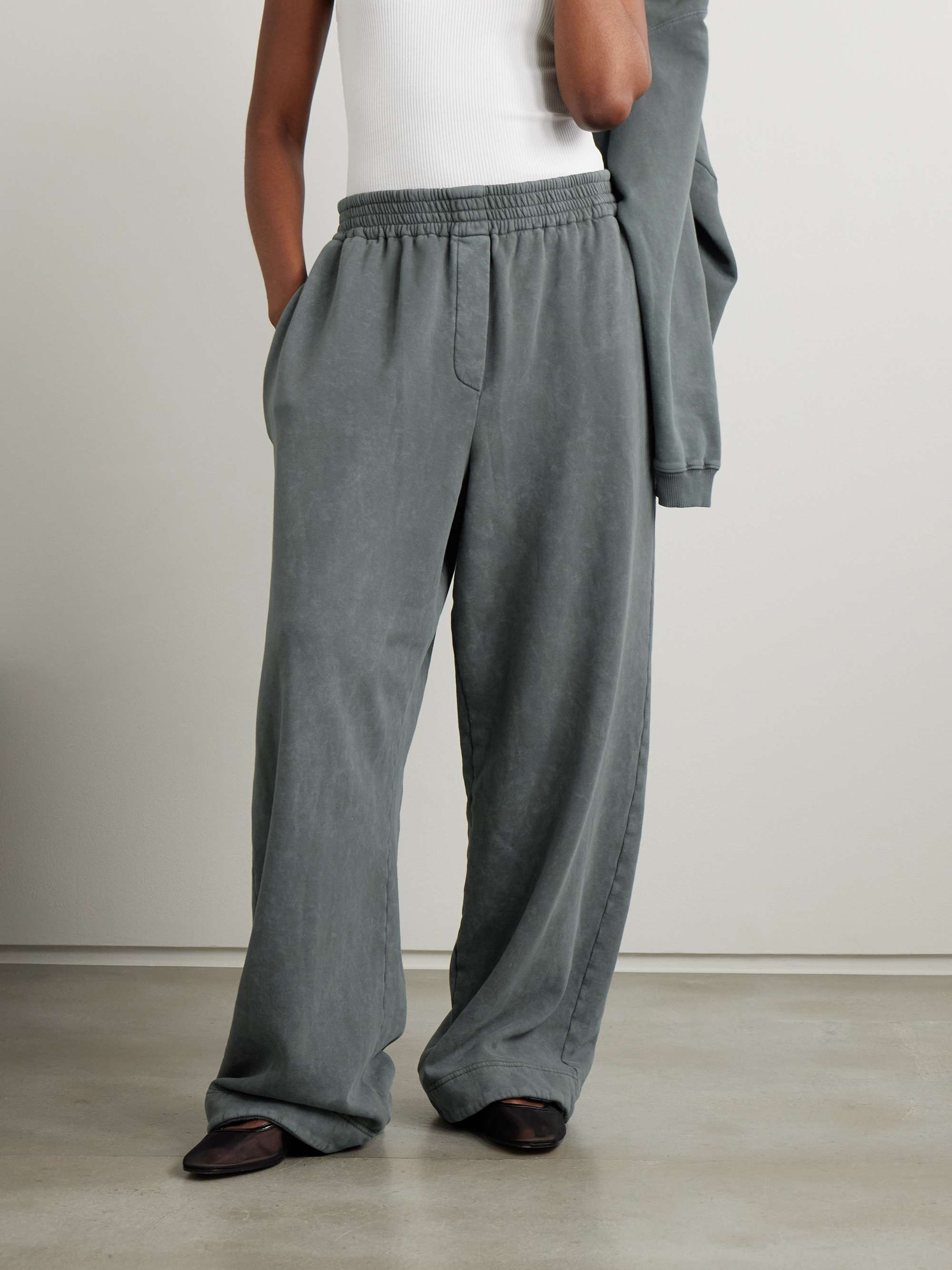Acid-wash cotton-blend jersey track pants view