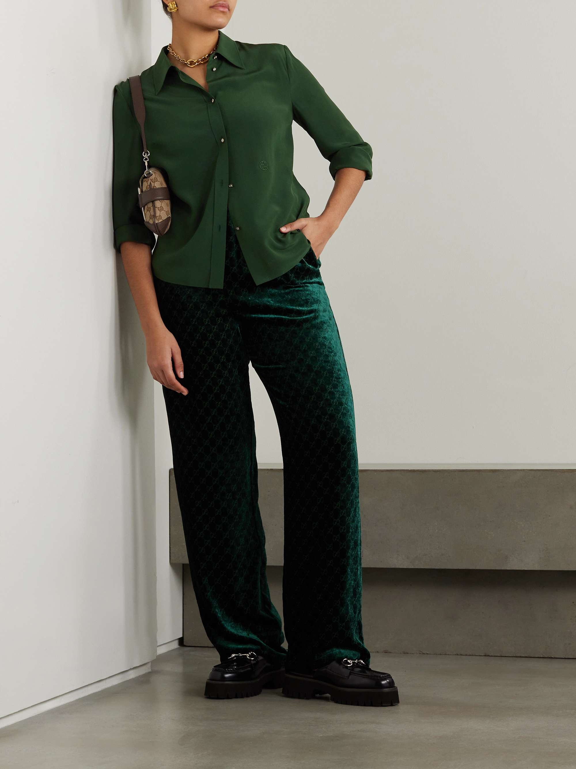 Embroidered silk crepe de chine shirt view