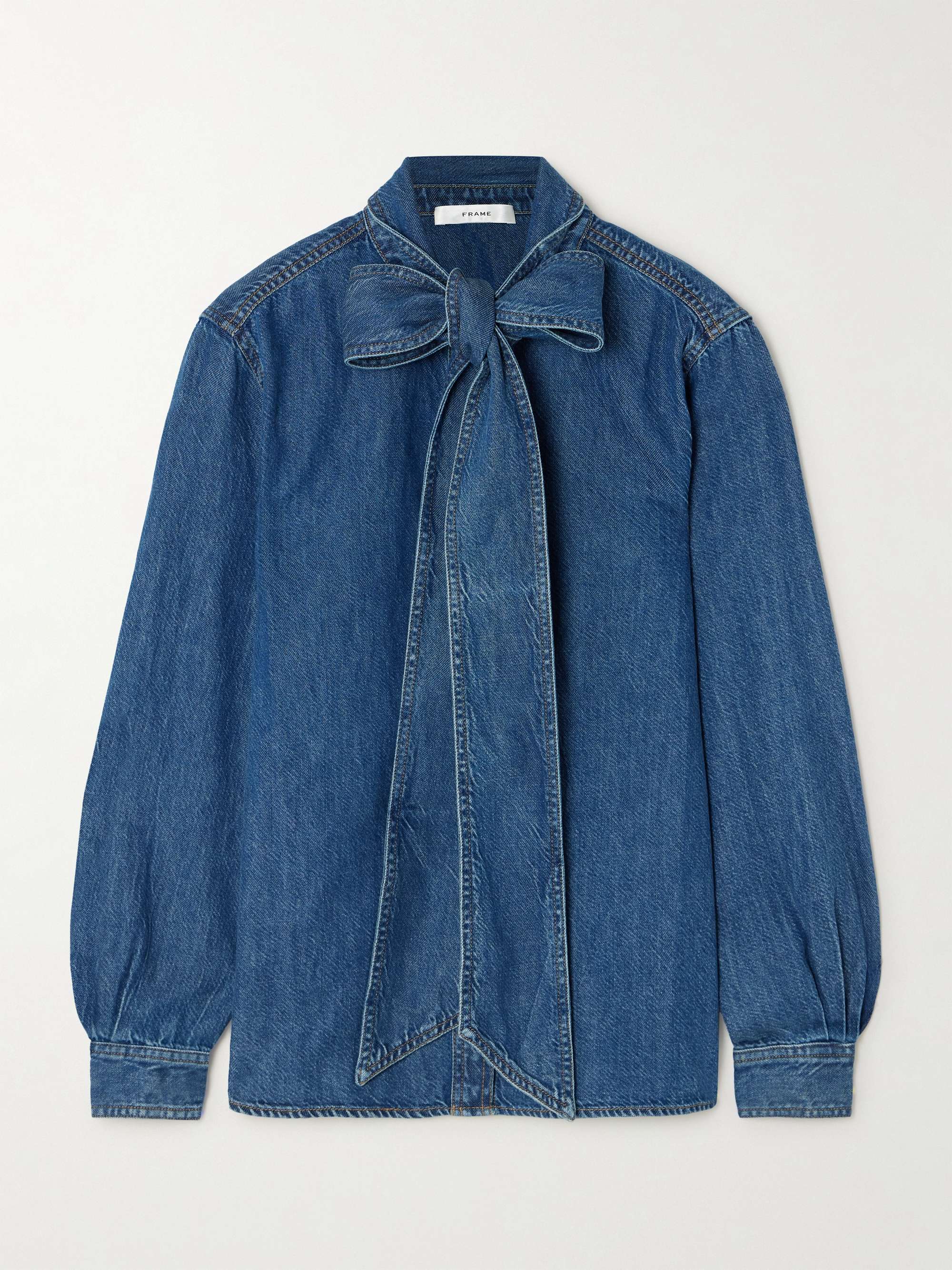 The Secretary pussy-bow denim shirt view
