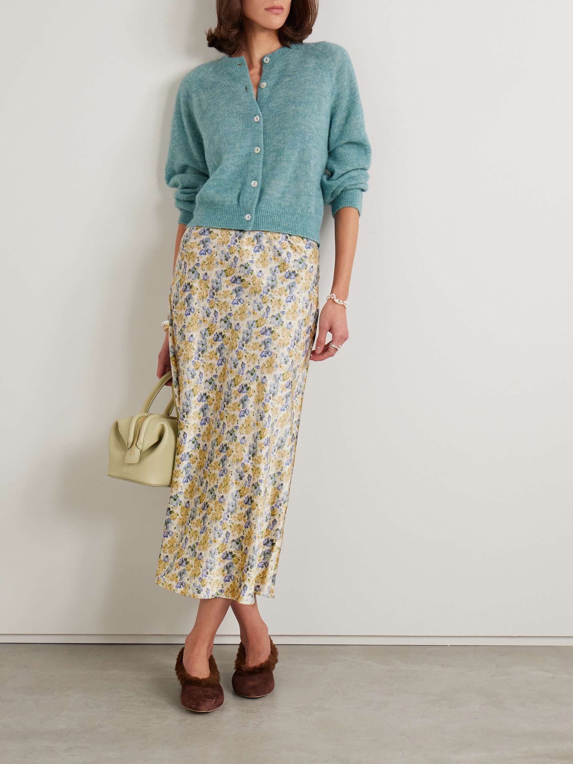 Elowen picot-trimmed floral-print silk-charmeuse midi skirt view