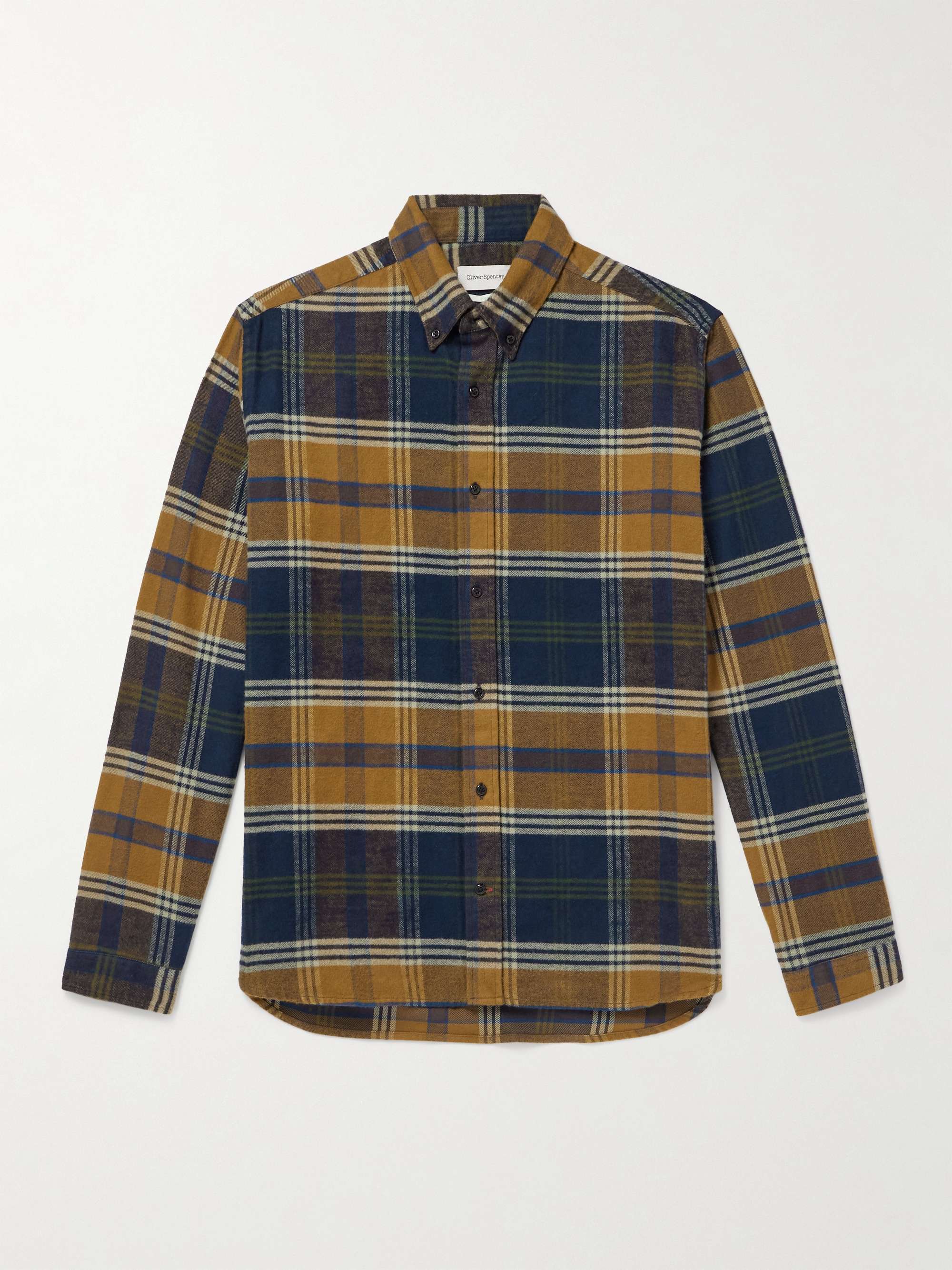 Brook Button-Down Collar Checked Organic Cotton-Flannel Shirt view