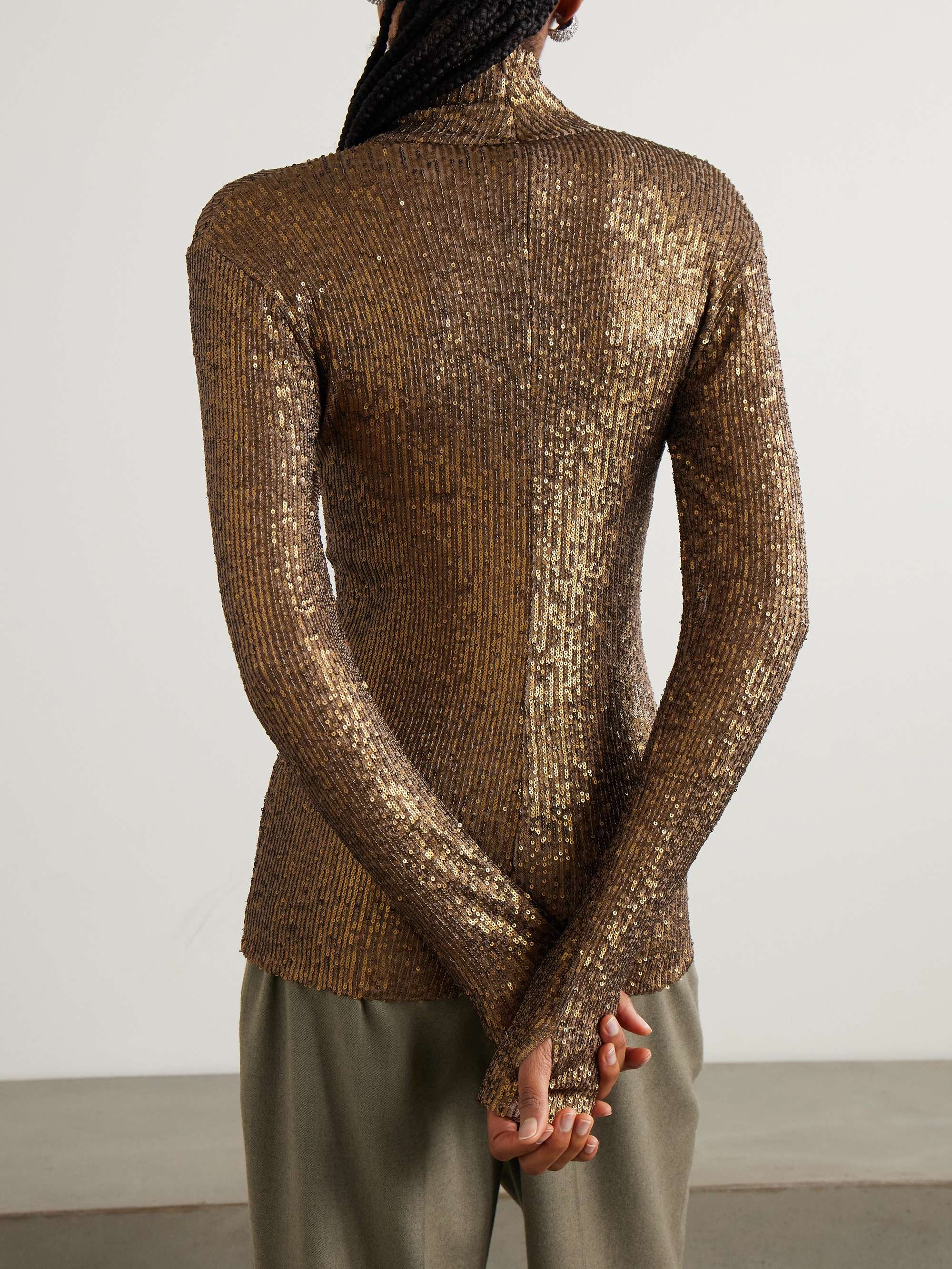 Sequined stretch-mesh turtleneck top view