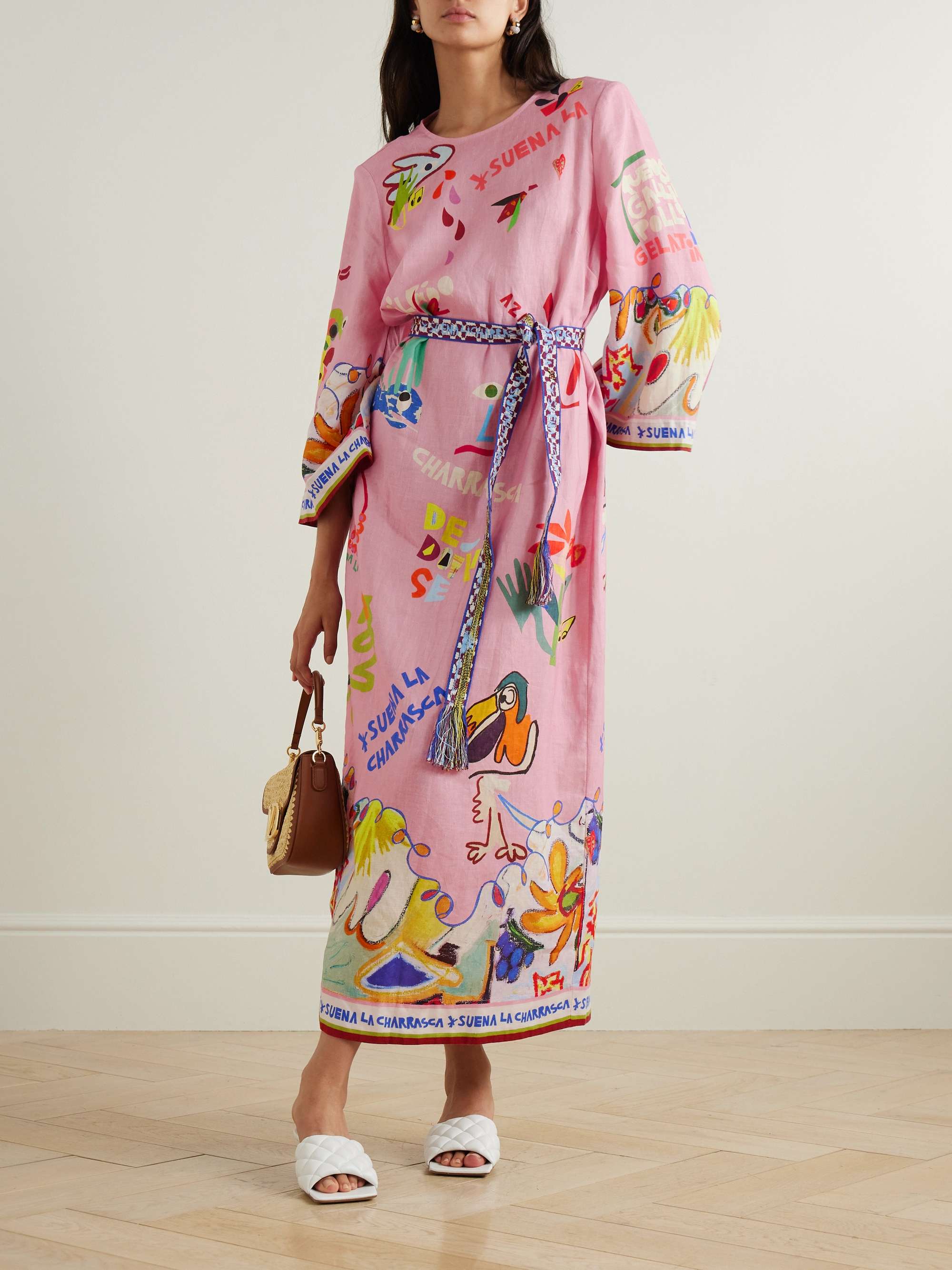 + Nadia Hernández La Charrasca belted printed linen midi dress view