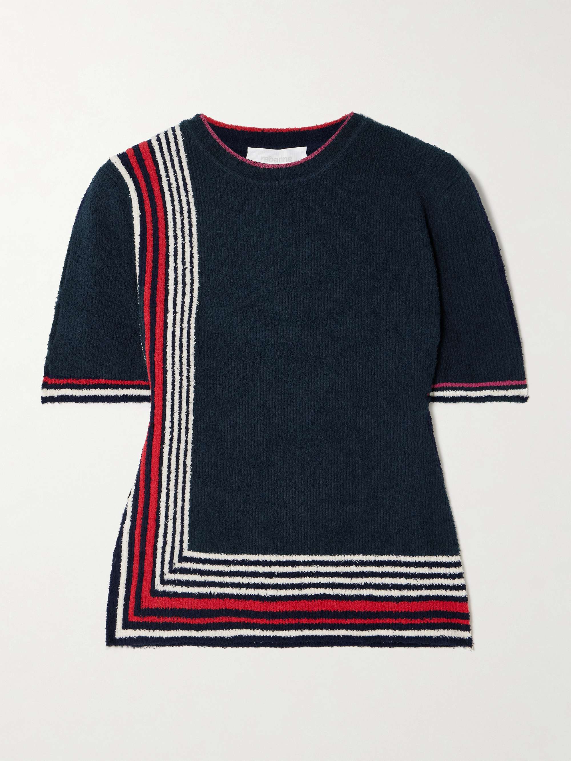Button-embellished striped cotton-blend chenille sweater view